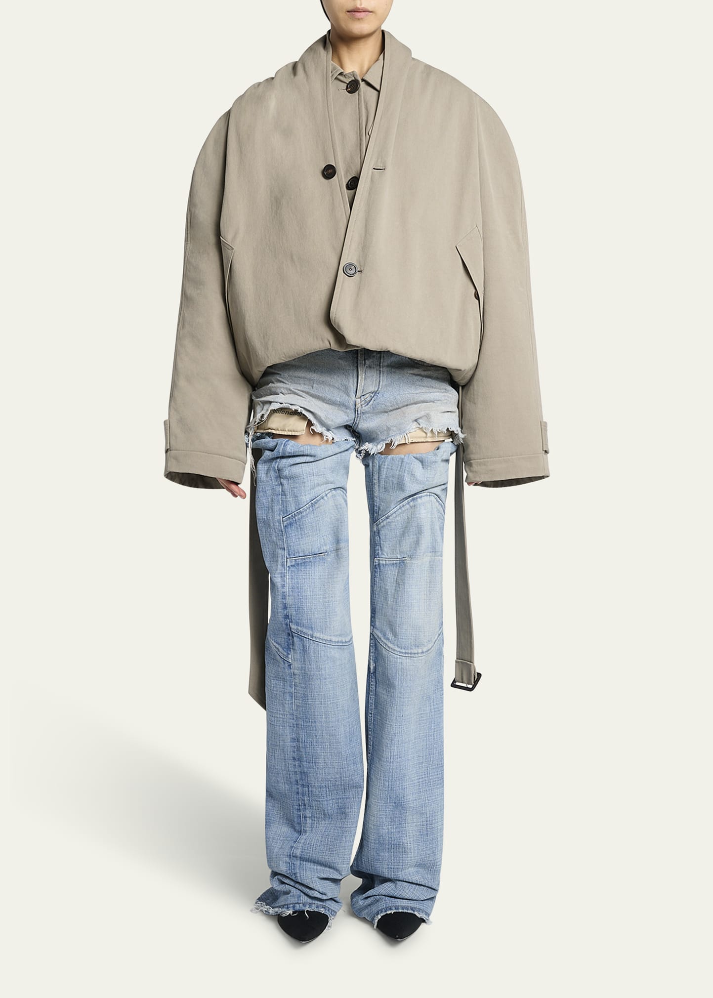 Balenciaga Flip Hooded Cotton-Twill Belted Trench Coat