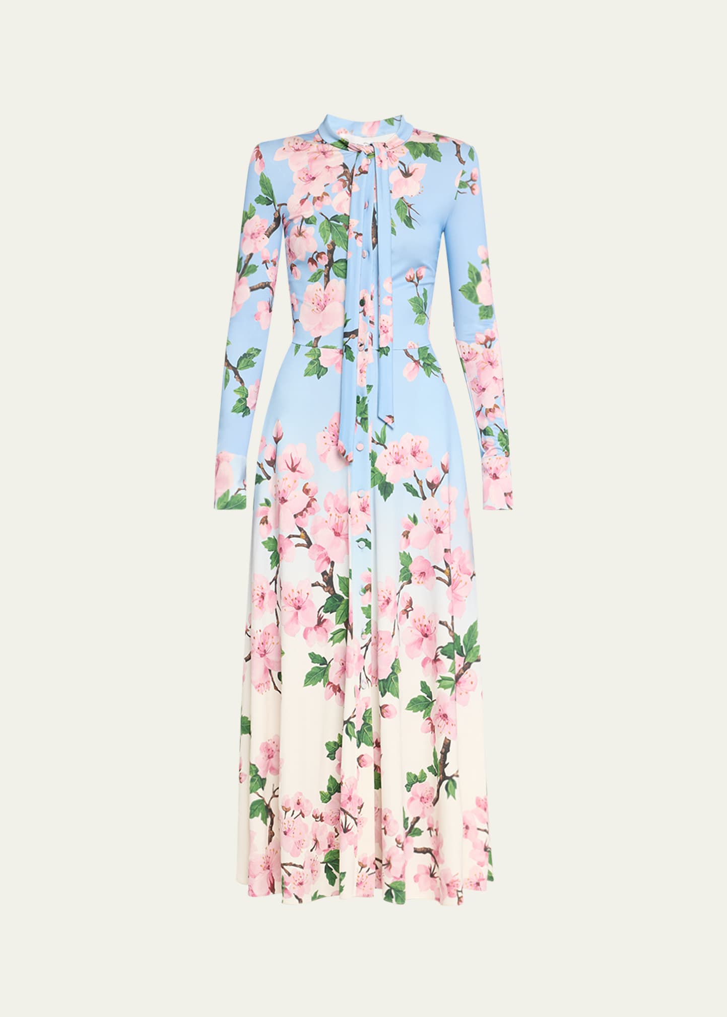 Oscar de la Renta Cherry Blossom Degrade Jersey Long-Sleeve Maxi