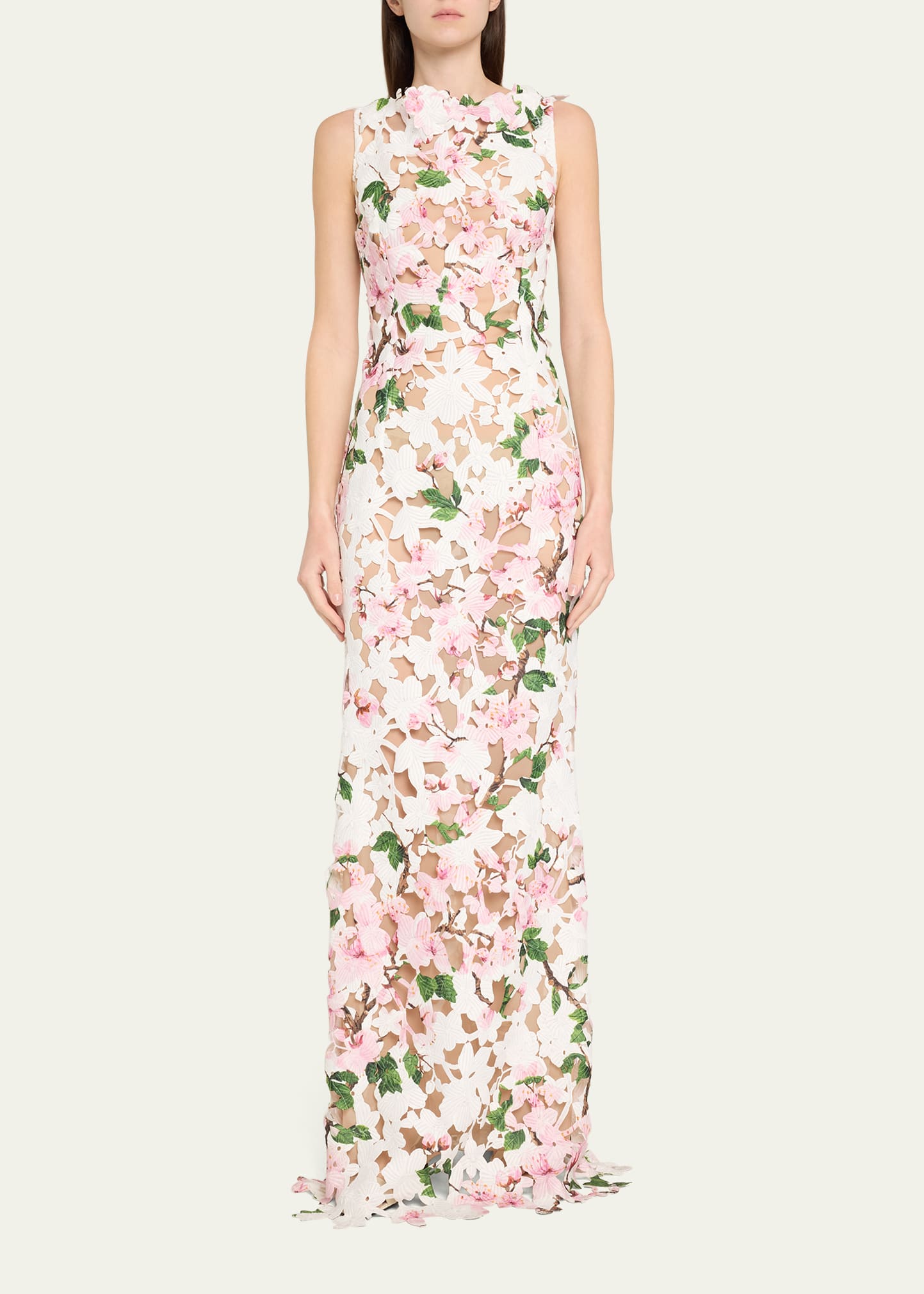 【Oscar de la Renta】SALEお早めに フローラル＆クロシェドレス Orchid Guipure Lace Inset Dress