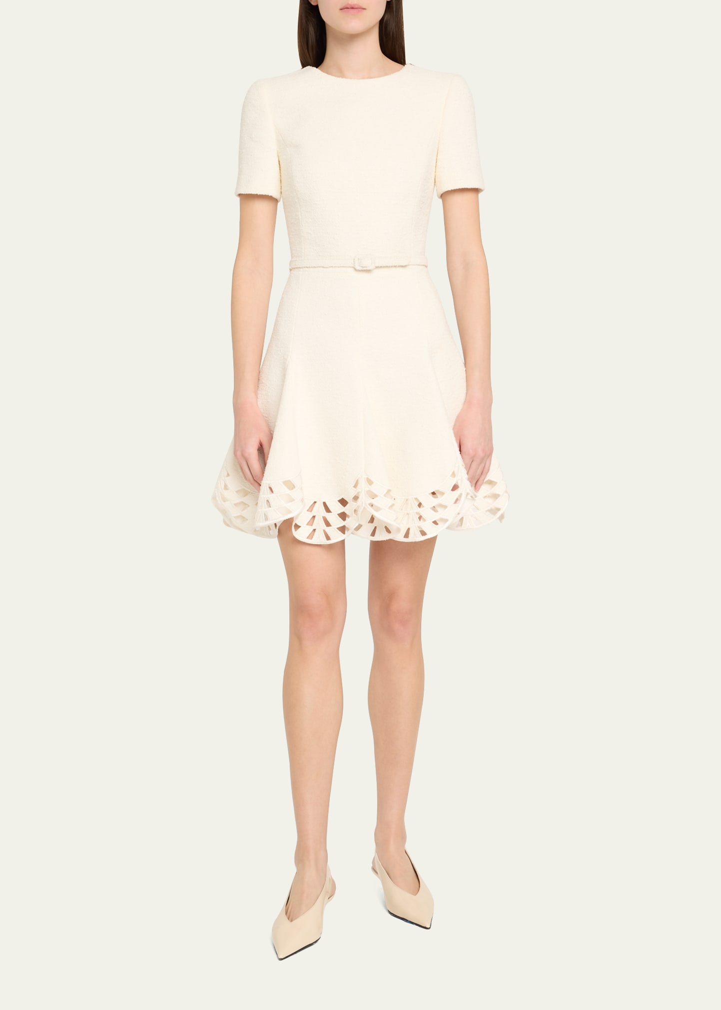 oscar de la renta embroidered tweed mini dress Oscar De La Renta Embroidered Tweed Mini Dress | Neutrals