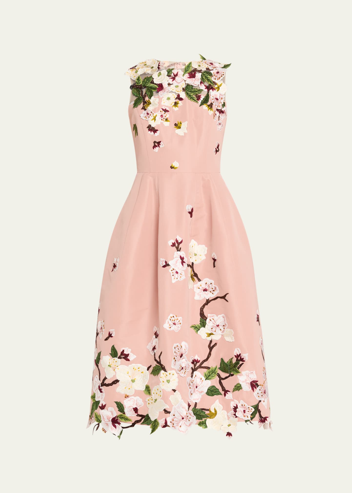 Oscar de la Renta Cherry Blossom Embroidered Faille Sleeveless