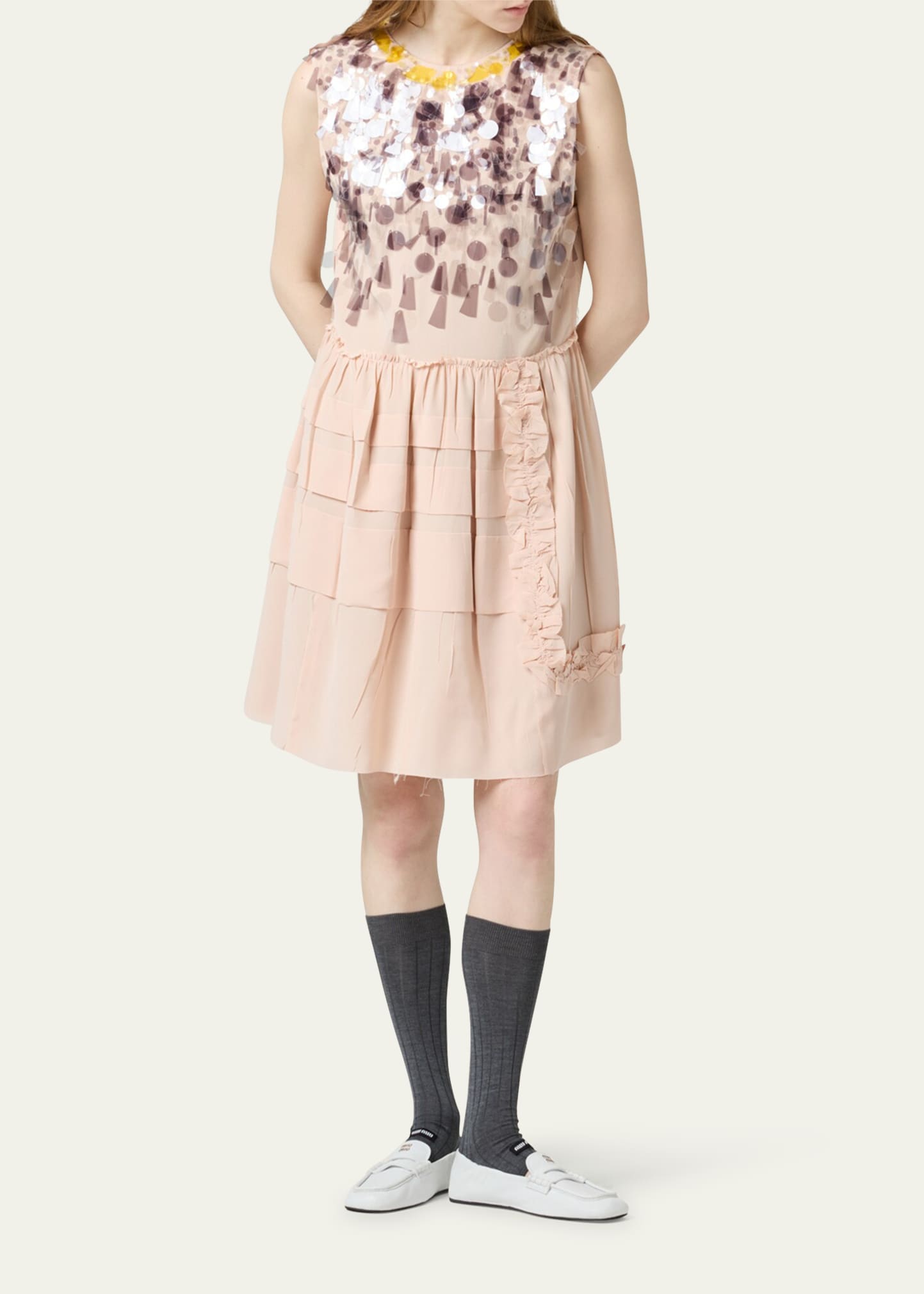 chinese dress ladies Miu Miu Marocain Floral Print Silk Dress – Runway Catalog