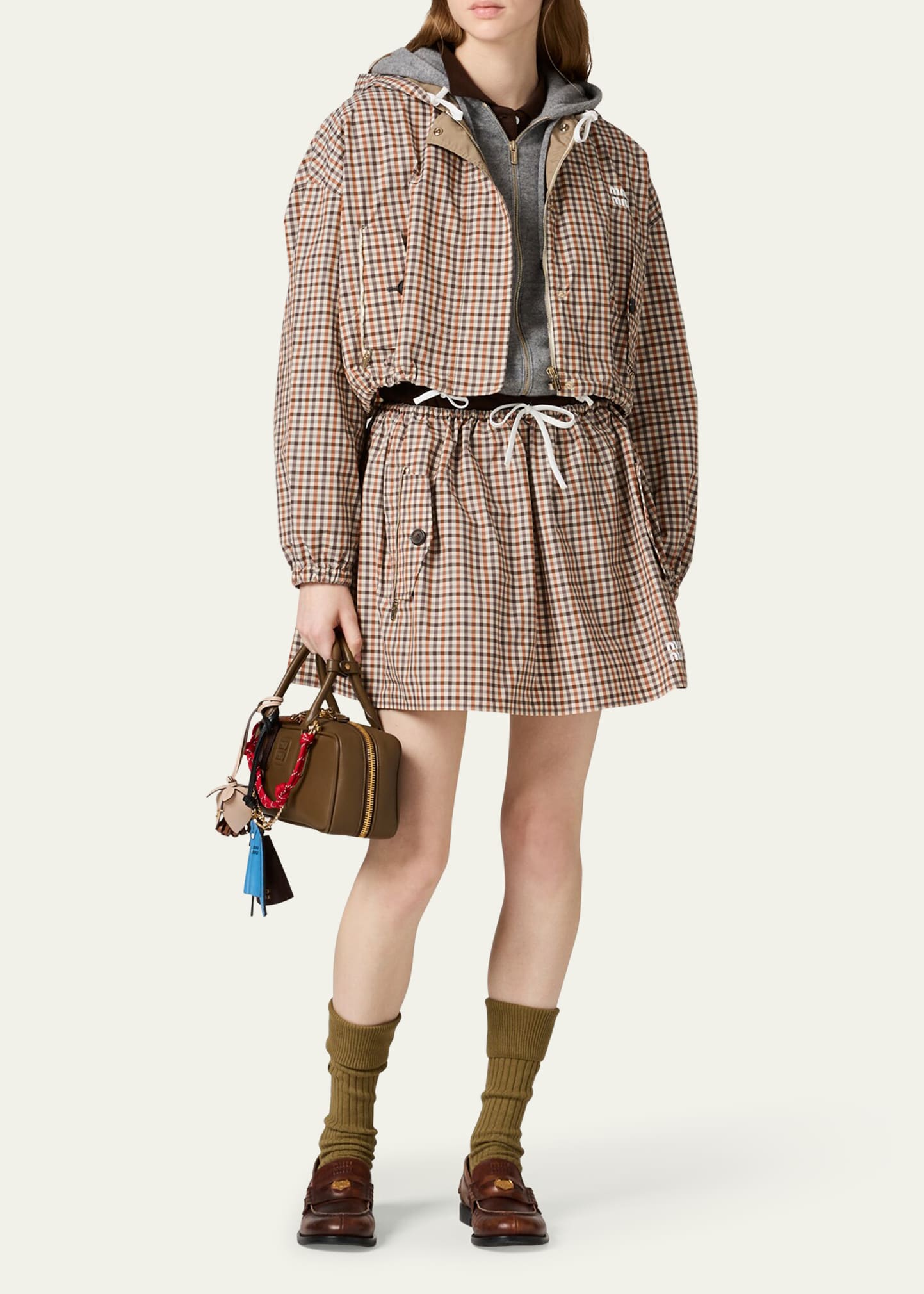Miu Miu Check Crop Zip Hoodie - Bergdorf Goodman