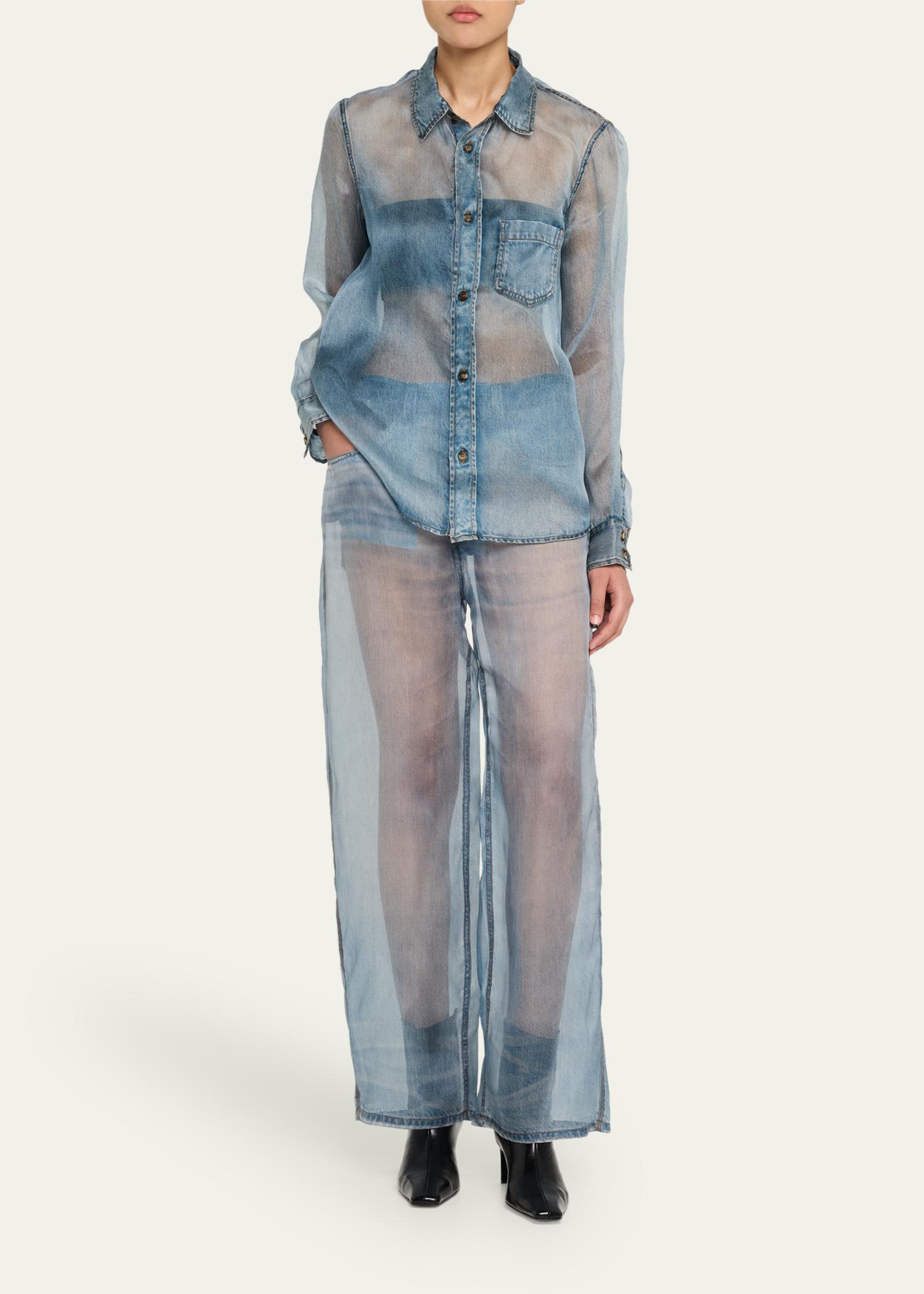 HAIKURE Ronda Sheer Denim Print Shirt - Bergdorf Goodman
