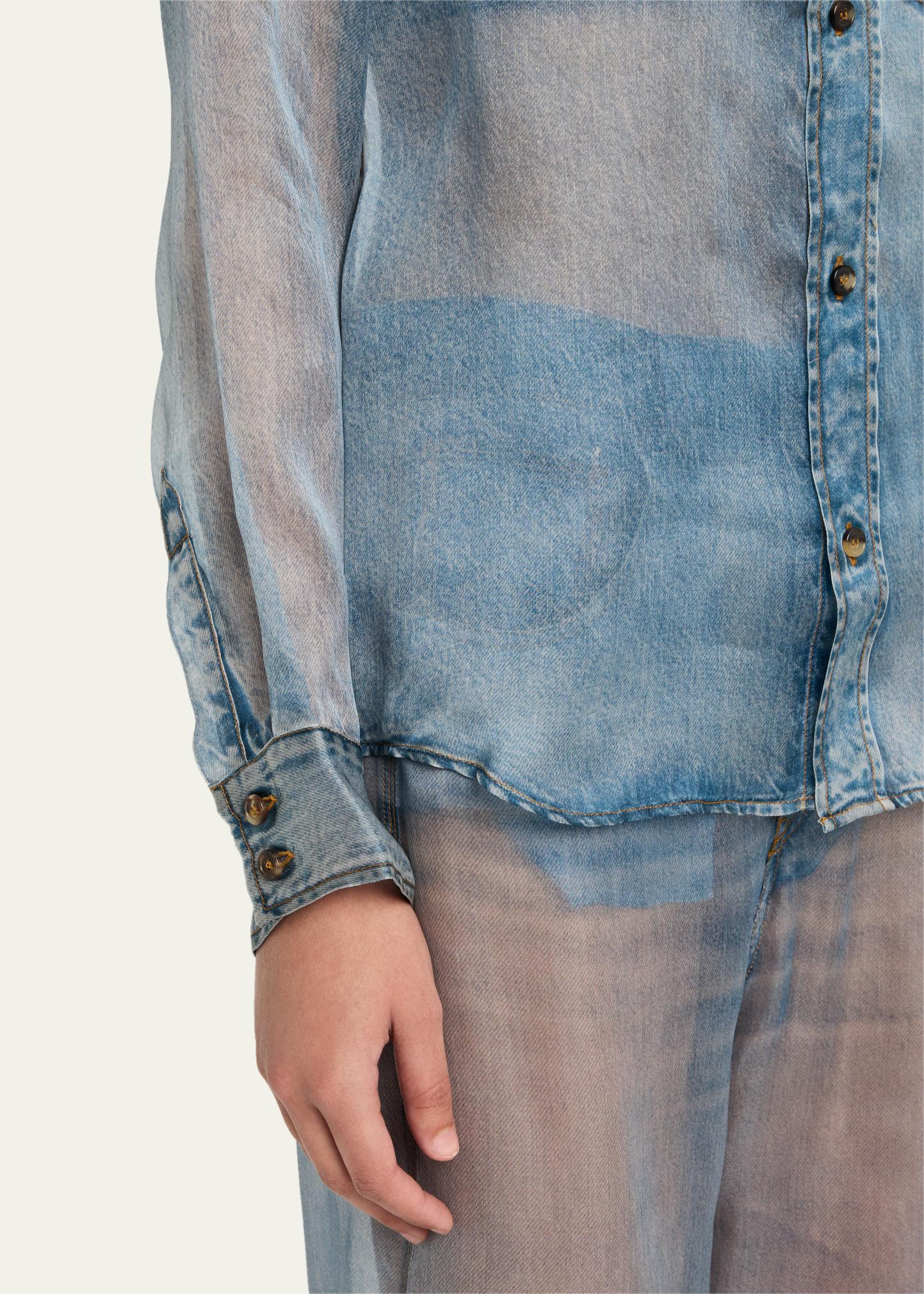 HAIKURE Ronda Sheer Denim Print Shirt - Bergdorf Goodman