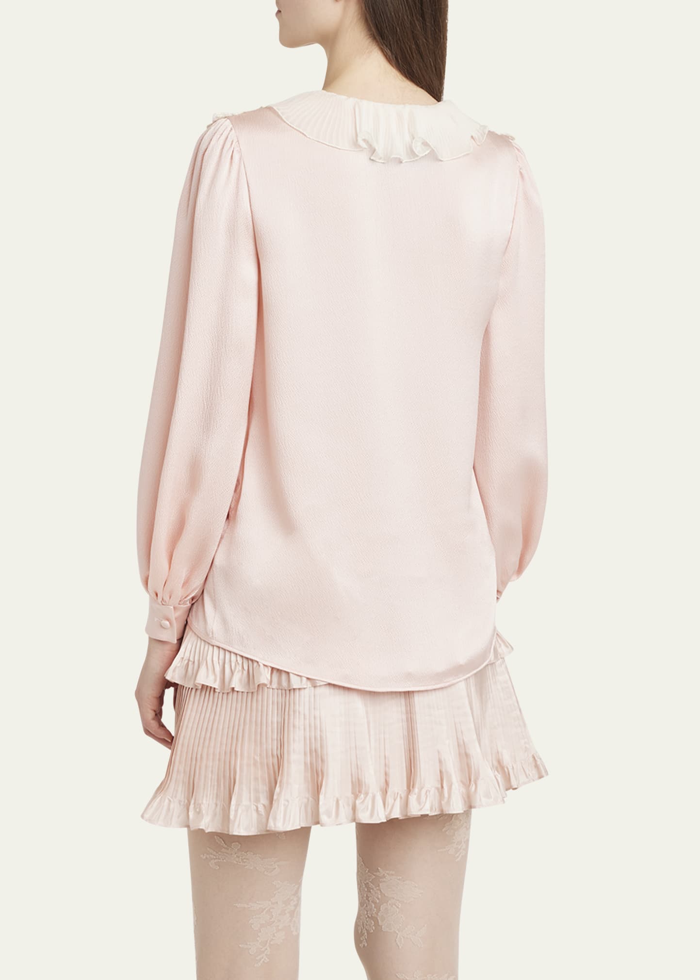 VALENTINO フクルストレトヘムミニスカト 5B3RABV5 8SBZ7R Valentino Garavani Ruffle V-Neck Lace Trim Silk Shirt