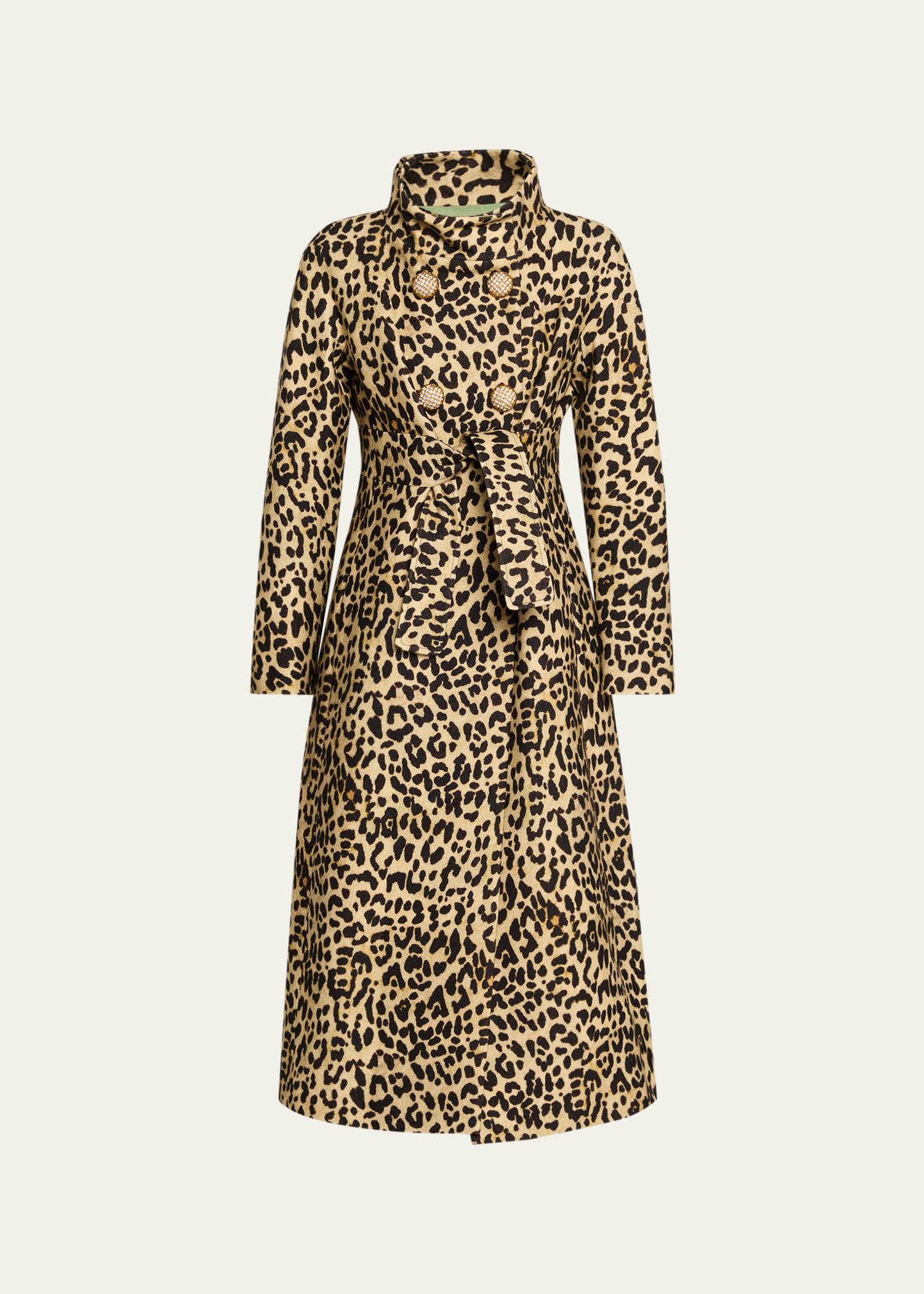 Valentino Garavani Leopard-Print Wool Double-Breasted Long Coat