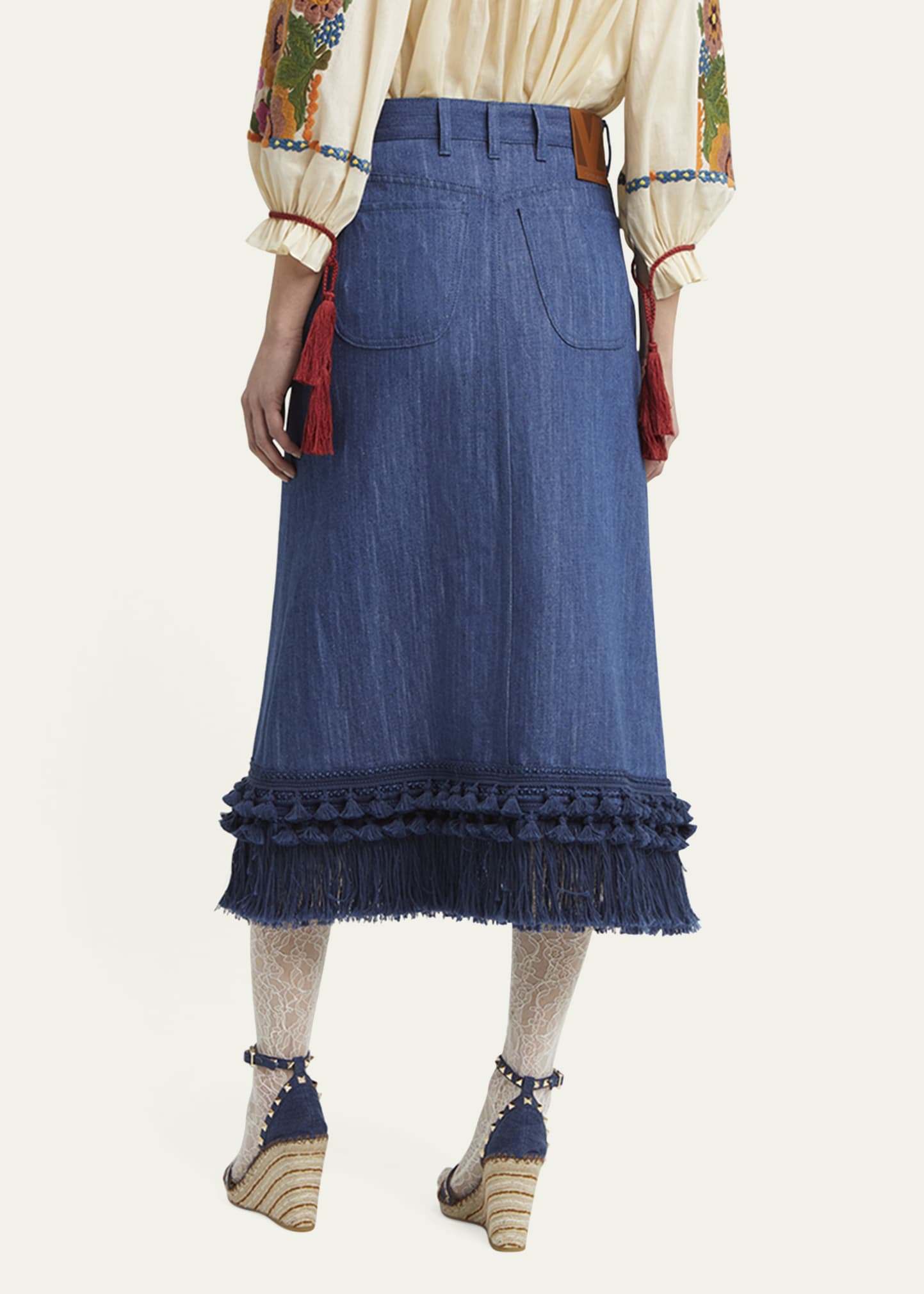 Valentino Garavani Tassel Button-Fly Denim Skirt - Bergdorf