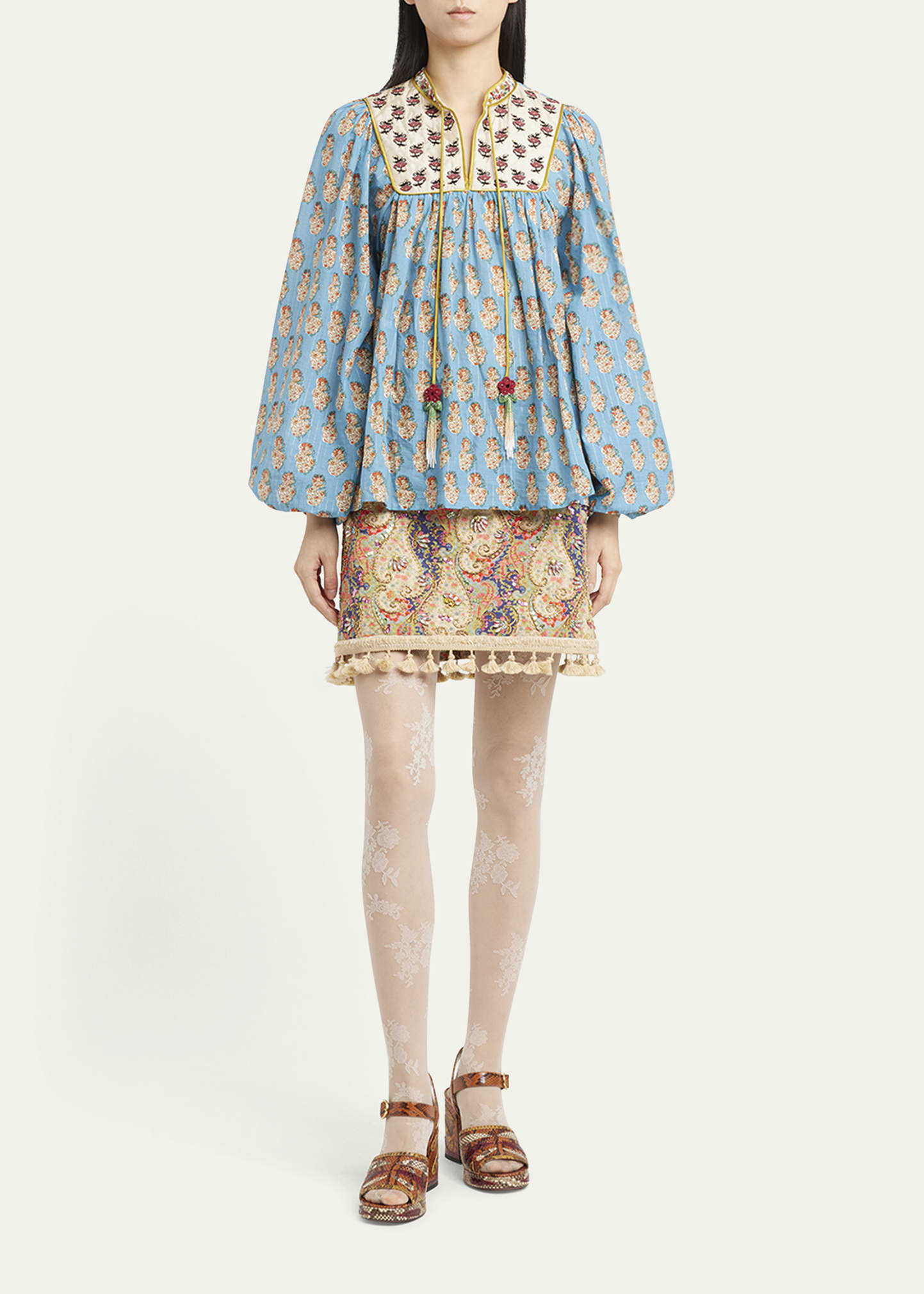 Valentino Garavani Embellished Tassel-Trim Piquet Mini Skirt