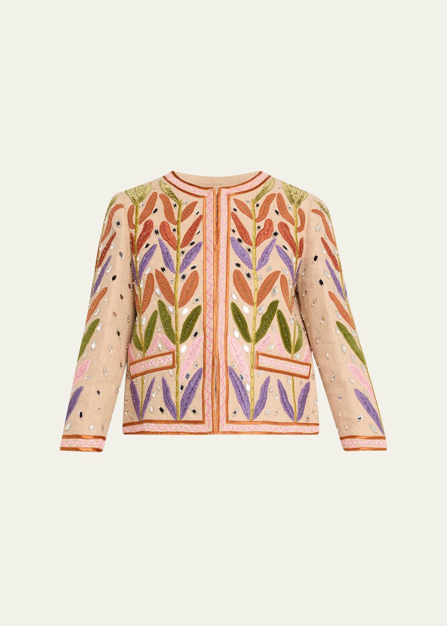 Valentino Garavani Beaded Leaf-Embroidered Linen Jacket - Bergdorf