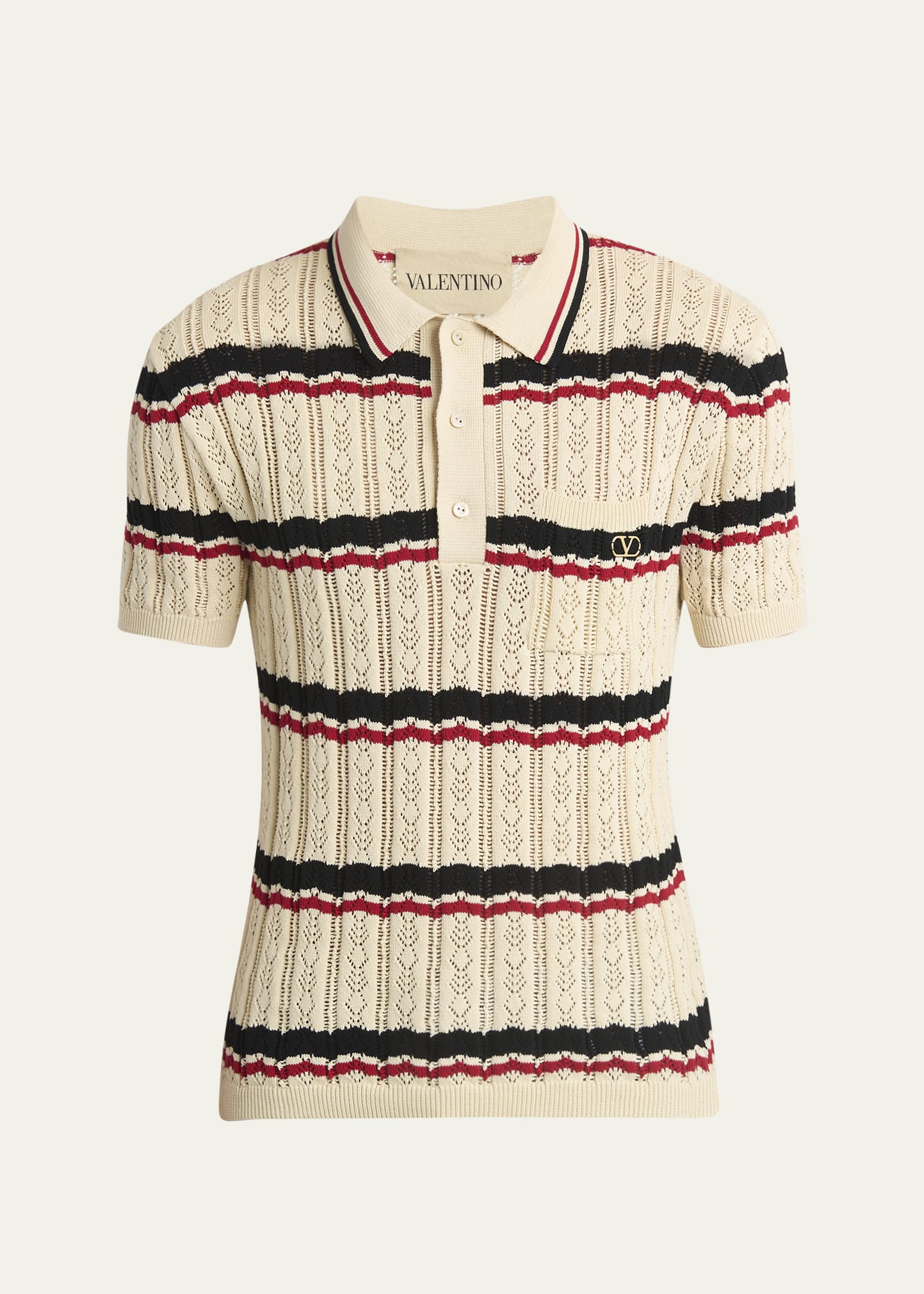 Valentino Garavani Men's Stripe Cotton Eyelet VLogo-Pocket