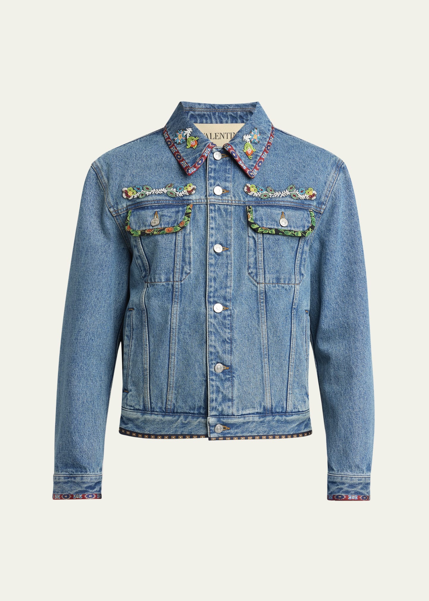 Valentino Garavani Men's Embroidered-Trim Denim Jacket - Bergdorf