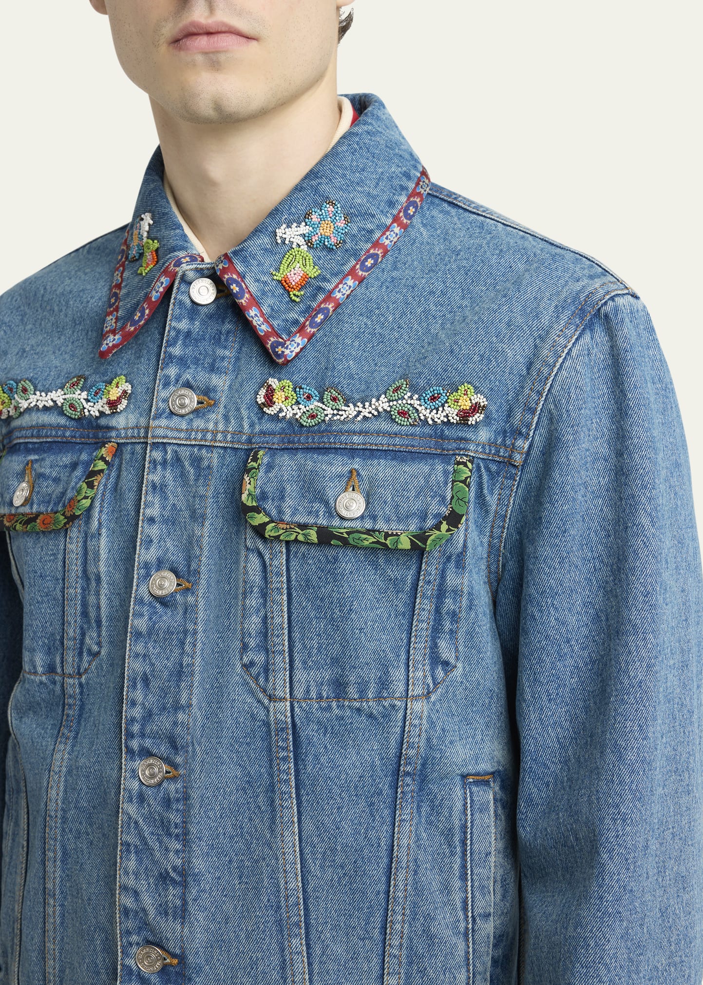 Valentino Garavani Men's Embroidered-Trim Denim Jacket - Bergdorf