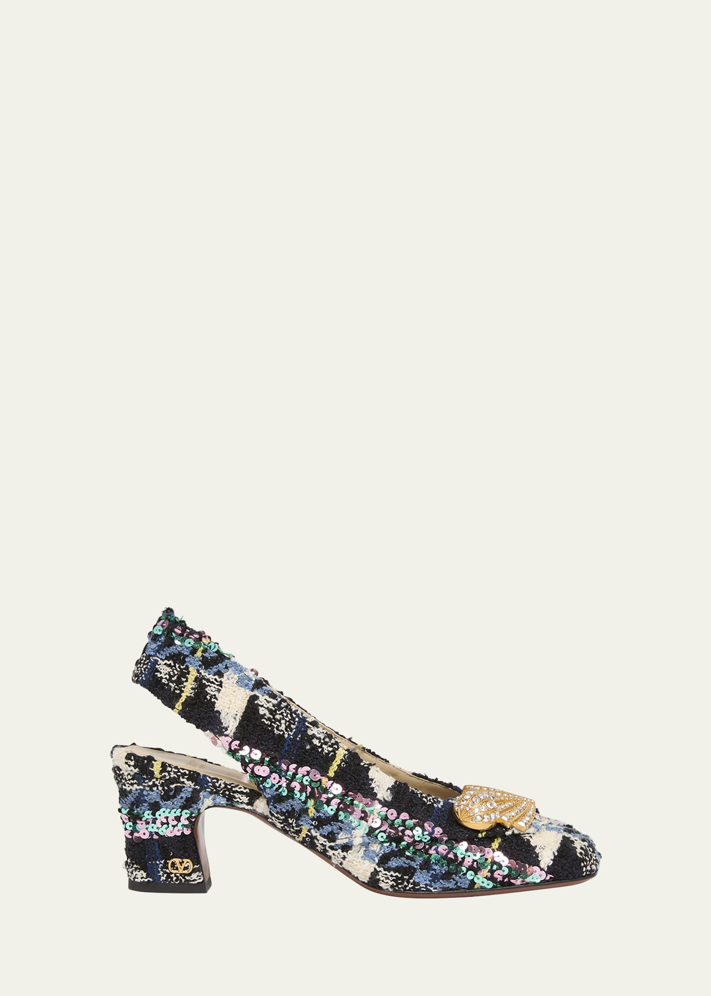 Valentino Garavani Adamantine Shiny Tweed Slingback Pumps