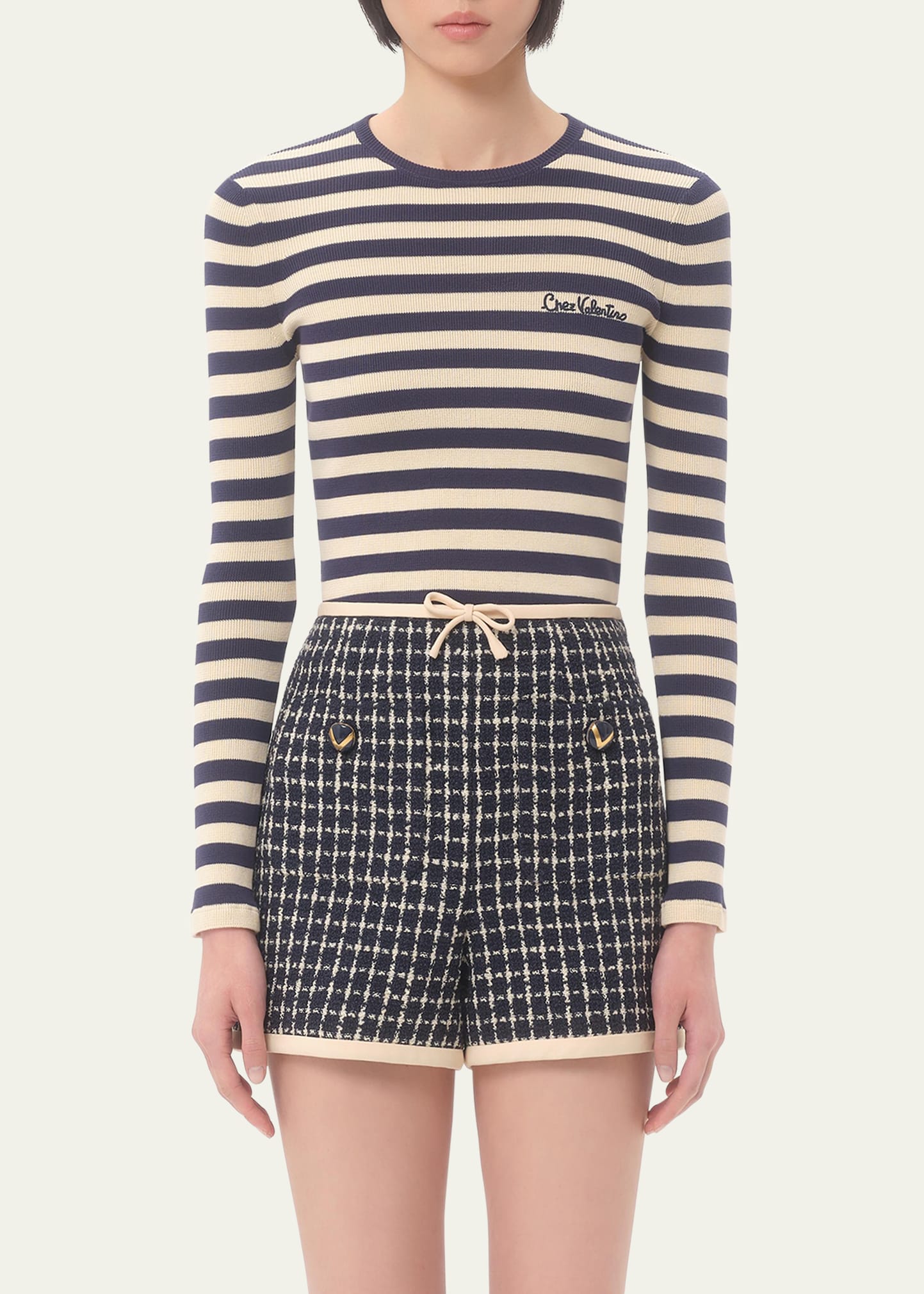 Valentino Garavani Chez Valentino Striped Knit Long-Sleeve Top