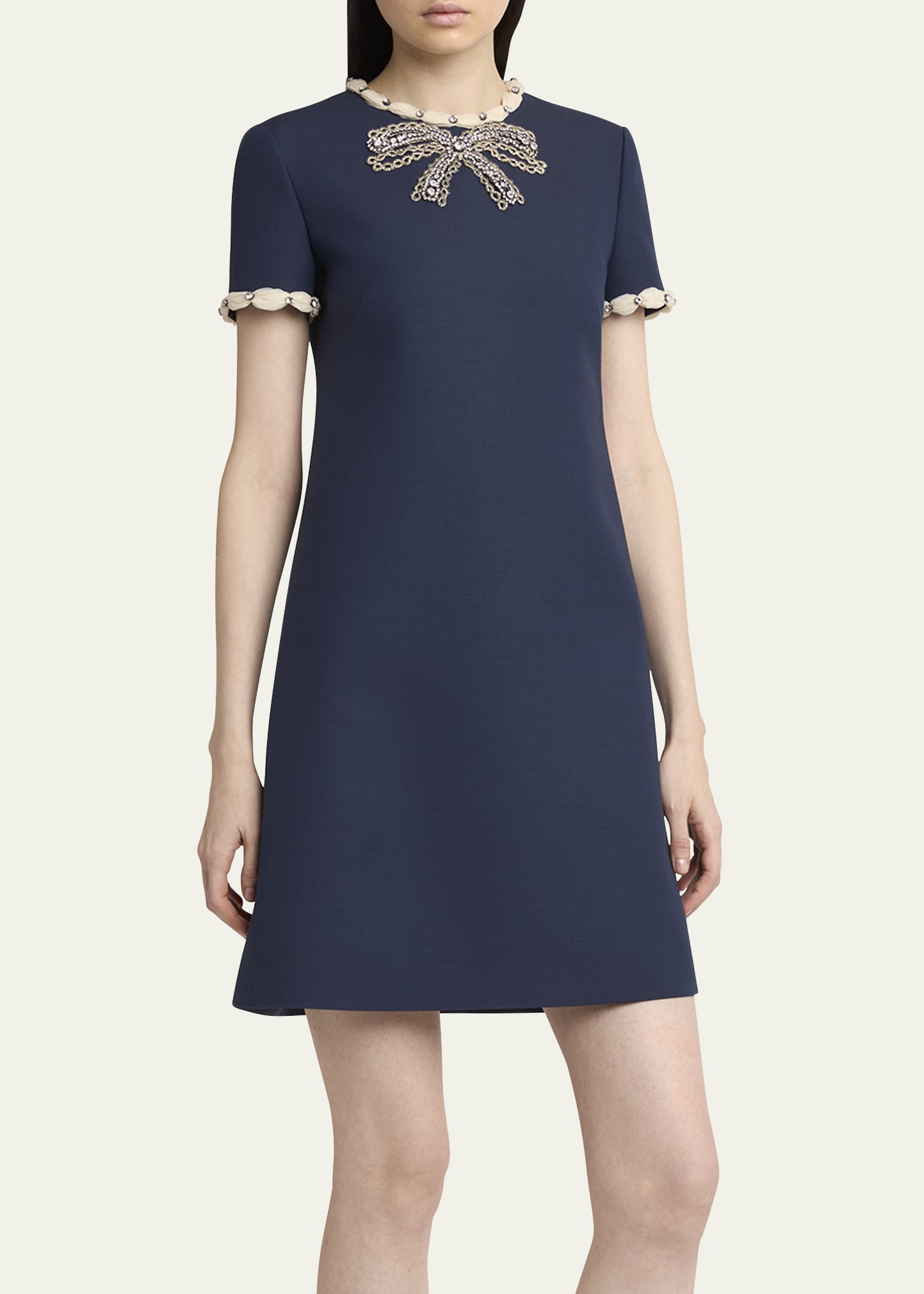 ワンピース VALENTINO ACETATE MINI DRESS Valentino Garavani Puff-Trim Crystal Bow Mini Dress