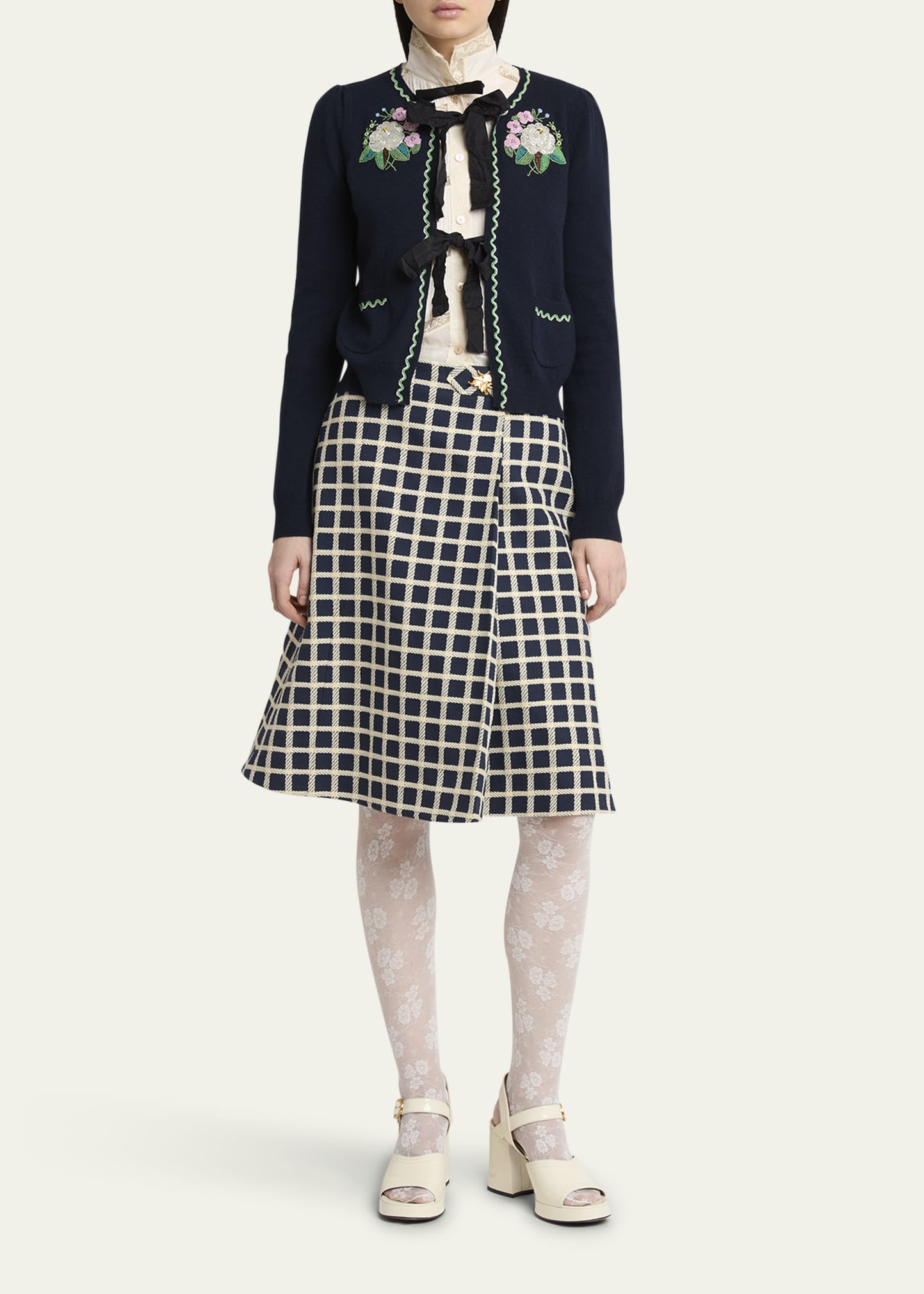 Valentino Garavani Floral Embroidered Bow-Tie Wool Cardigan