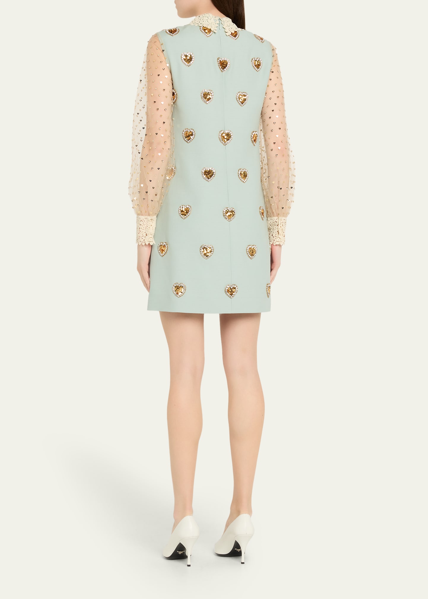 Valentino Garavani Bow Crystal Heart Sheer Sleeve Wool Mini Dress -  Bergdorf Goodman