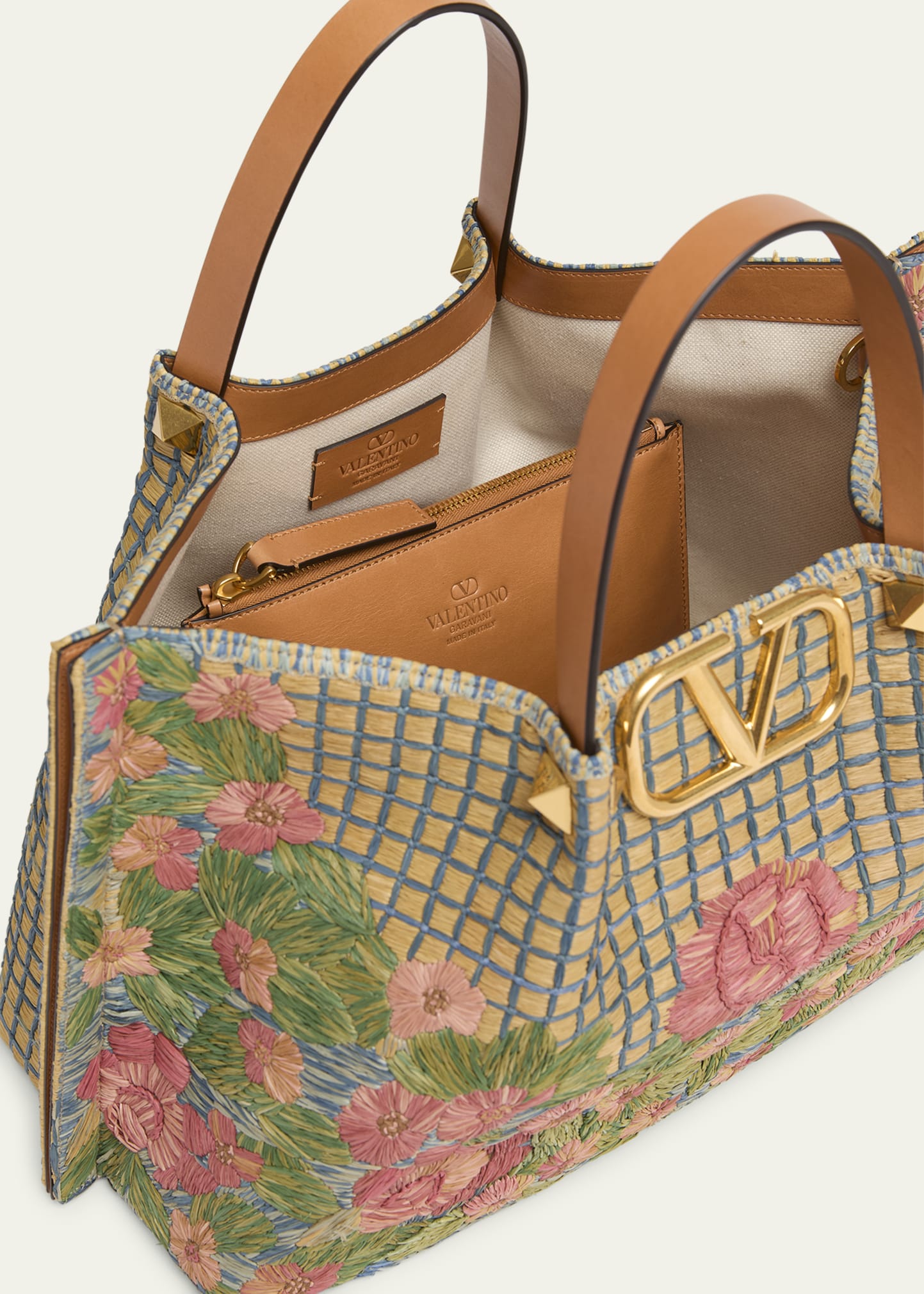 Valentino Garavani Floral-Embroidered Raffia Tote Bag