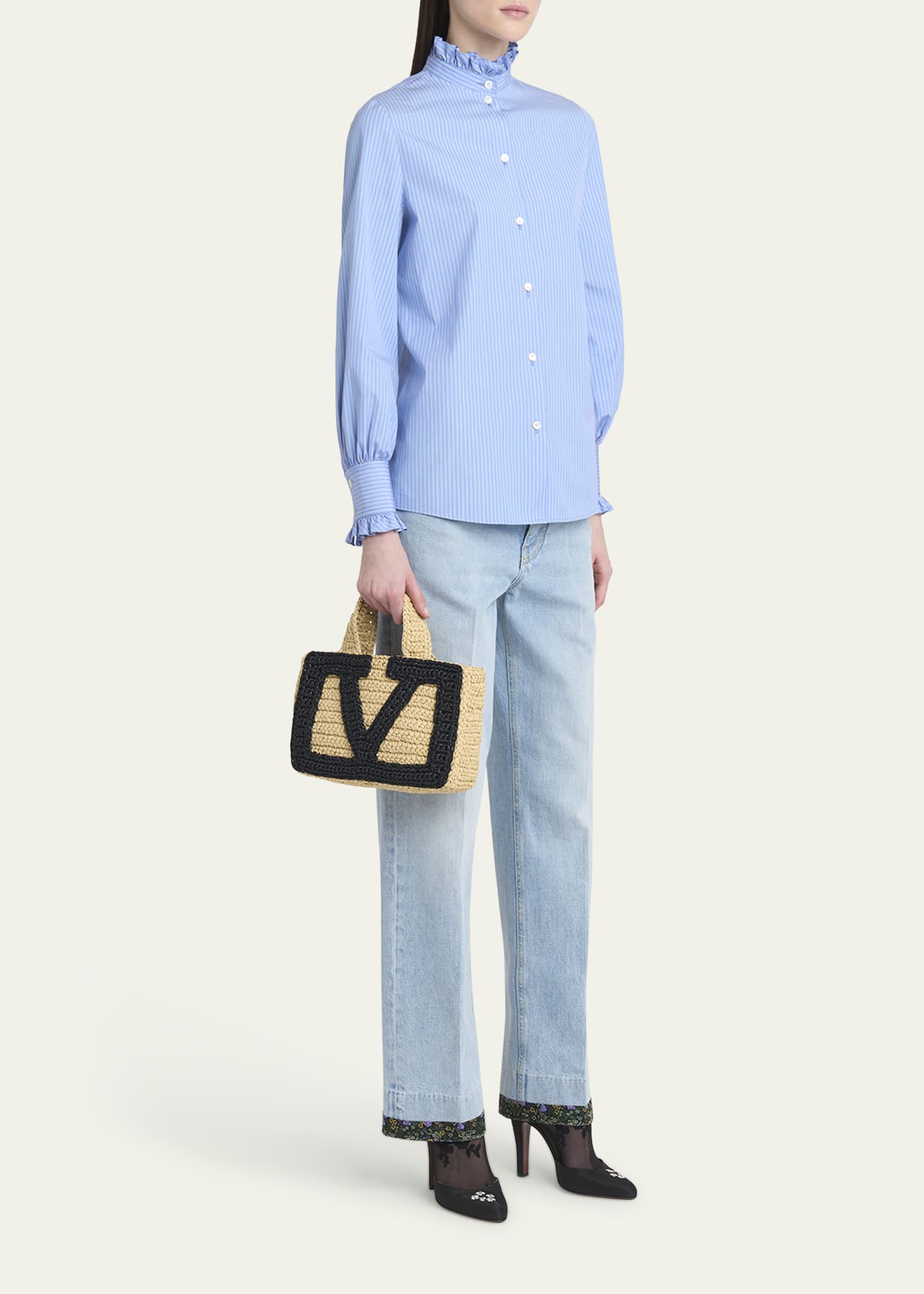 Valentino Garavani Viva Superstar Crochet Raffia Small Tote Bag