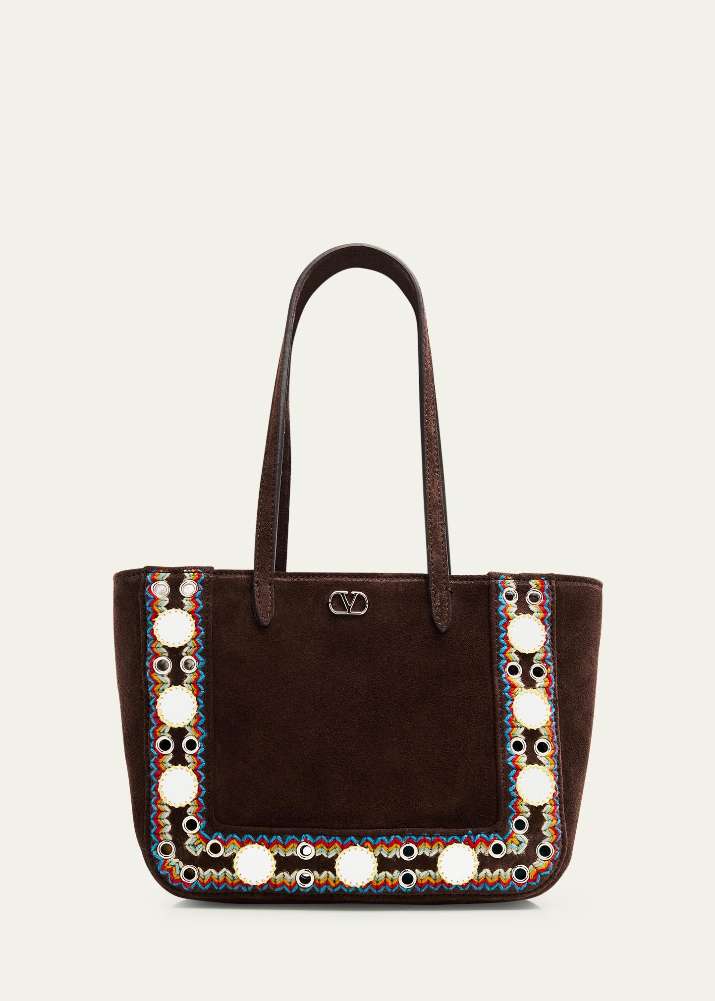 Valentino Garavani Nellcote Mirror-Embellished Suede Mini Tote Bag 
