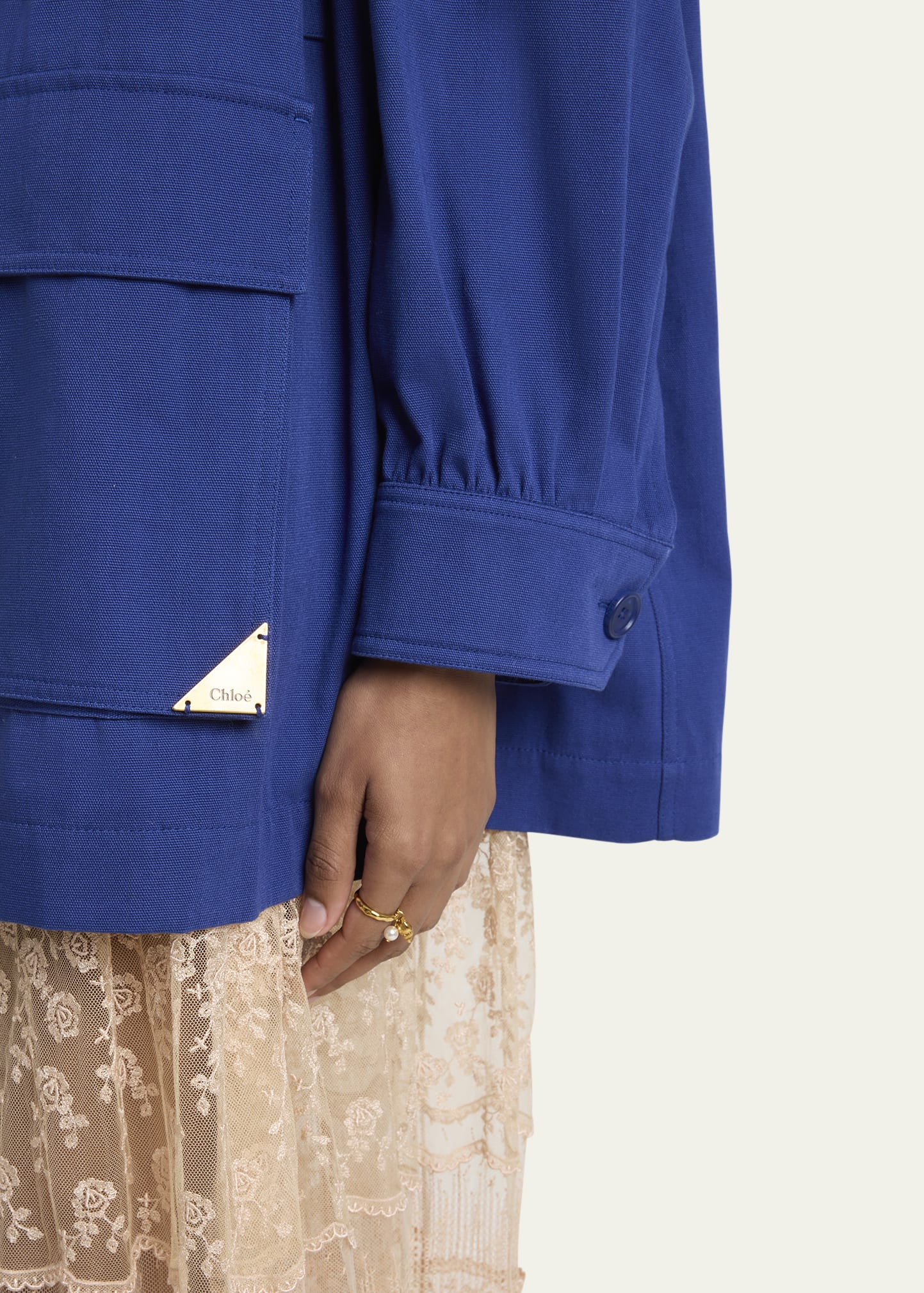 Chloe Gathered High Neck Utilitarian Canvas Jacket - Bergdorf Goodman