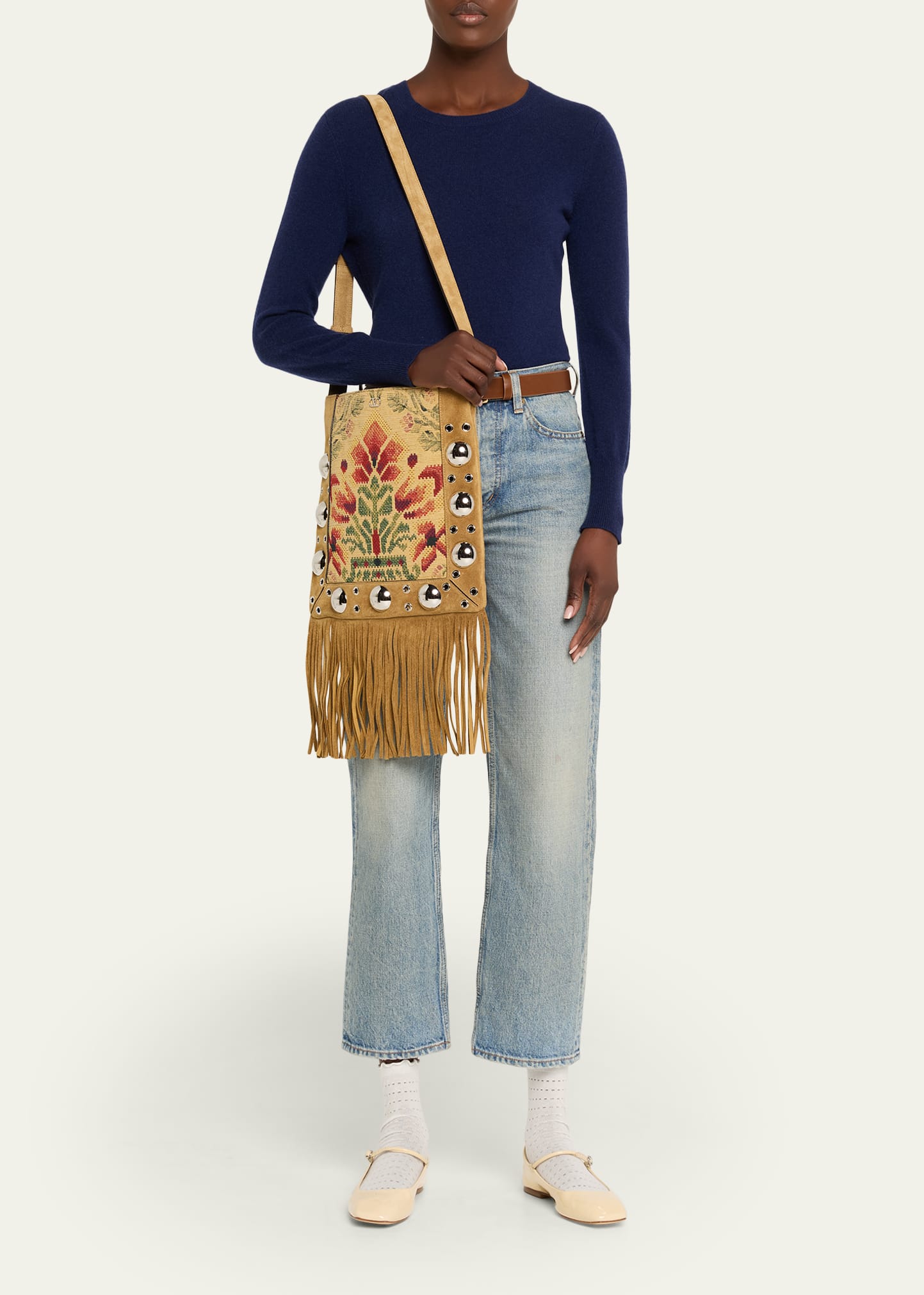 ショルダーバッグ SUEDE NELLCOTE CROSSBODY BAG Valentino Garavani Nellcote Fringed Suede Crossbody Bag