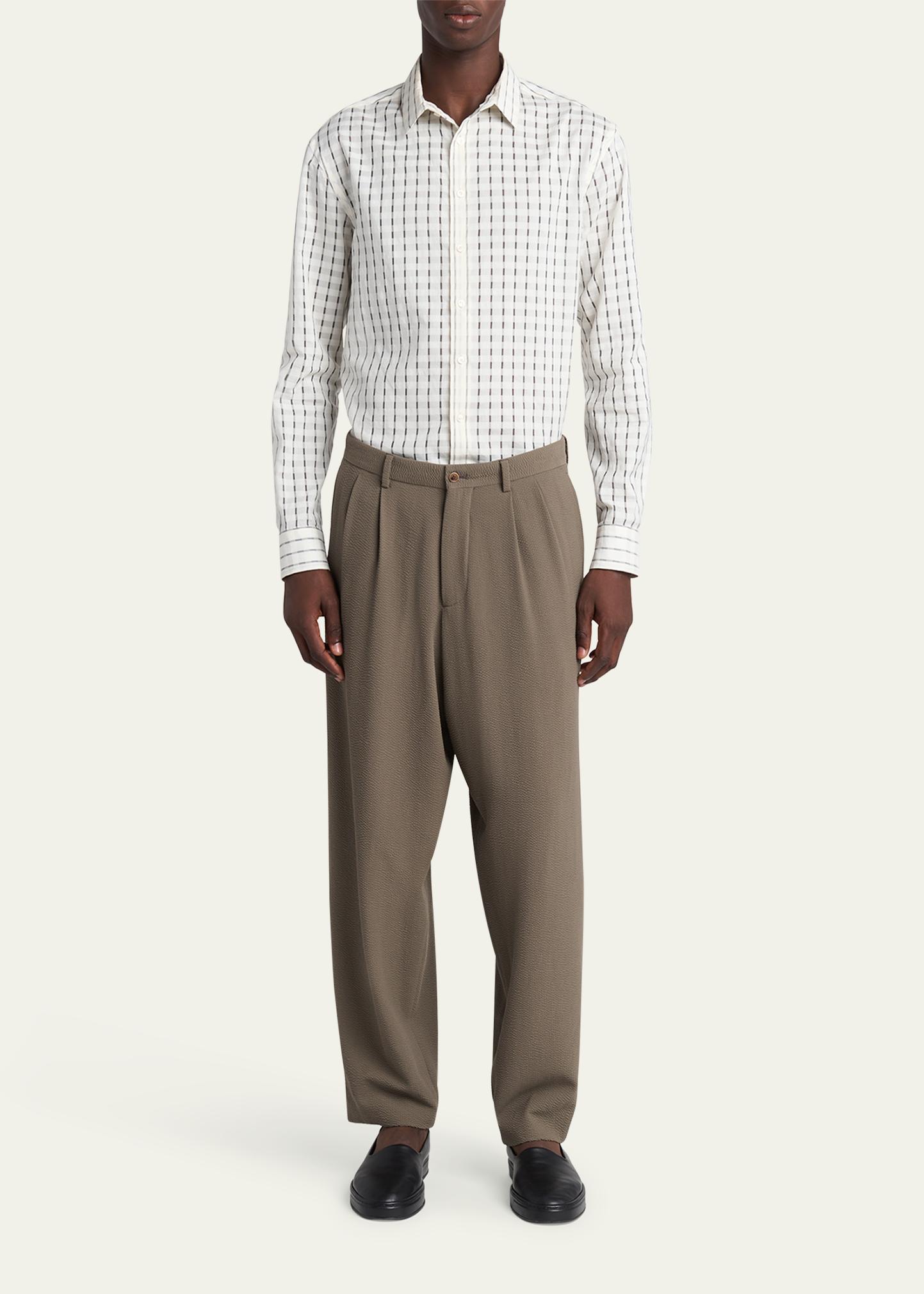 Giorgio Armani Men's Pleated Wool Stretch Seersucker Trousers