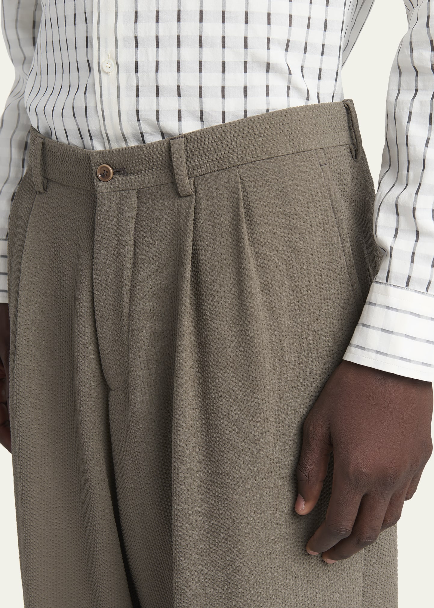 パンツ GIROGIO ARMANI 03AW belted wool slacks Giorgio Armani Men's Pleated Wool Stretch Seersucker Trousers
