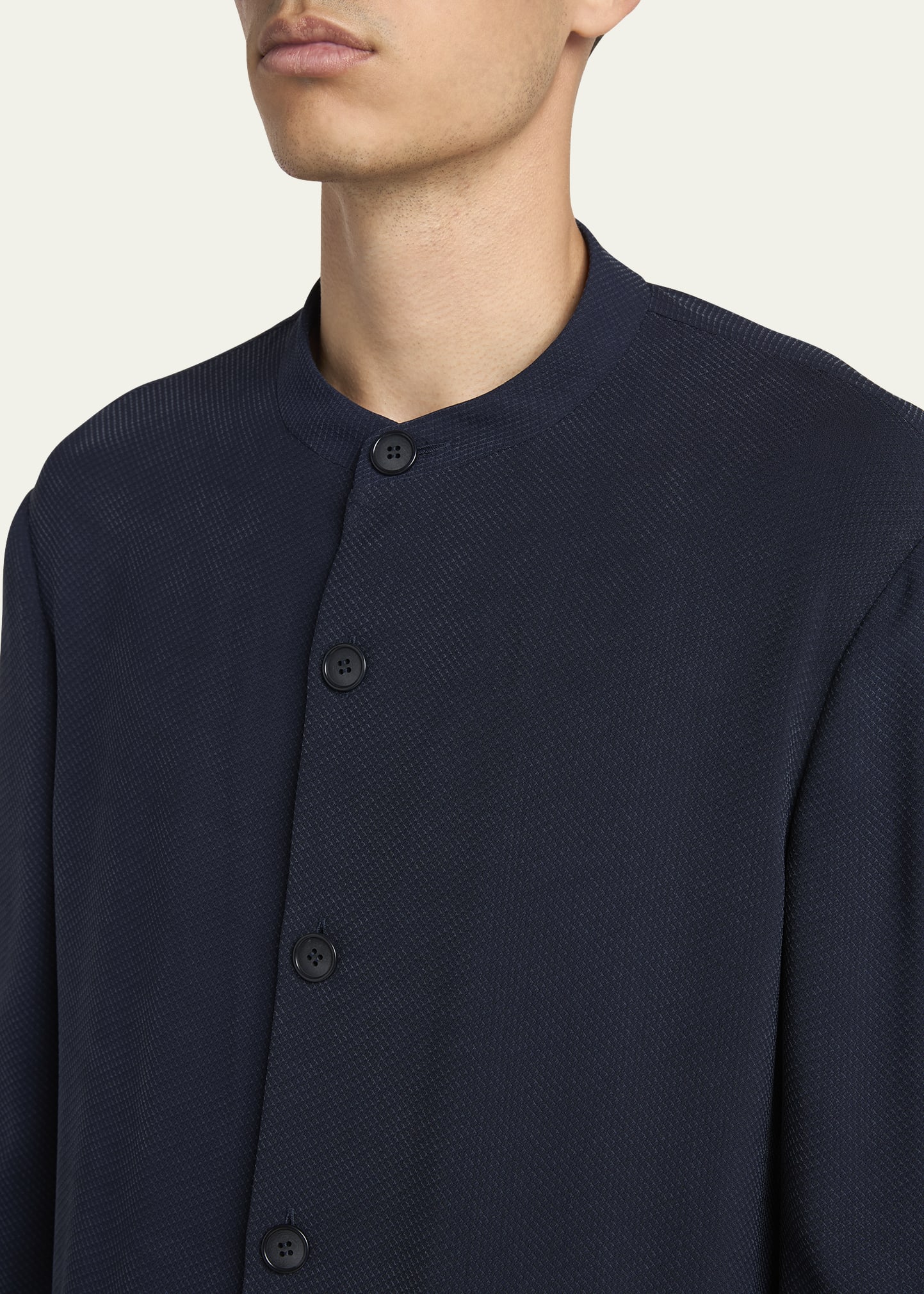 Giorgio Armani Men's Cupro and Viscose Blend Nehru Collar Jacket