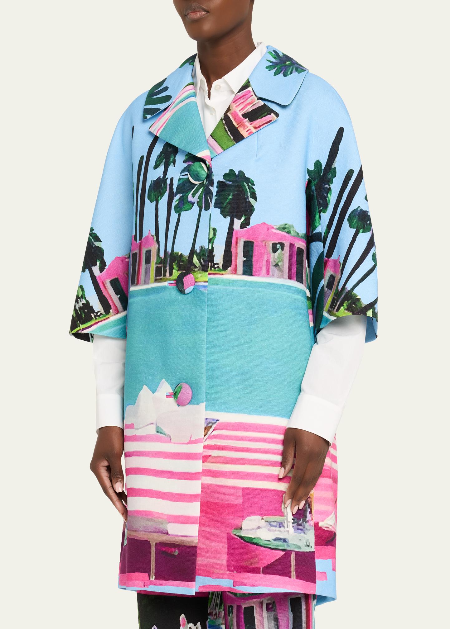 Libertine Poolside Printed 3/4-Sleeve Single-Breasted Coat 