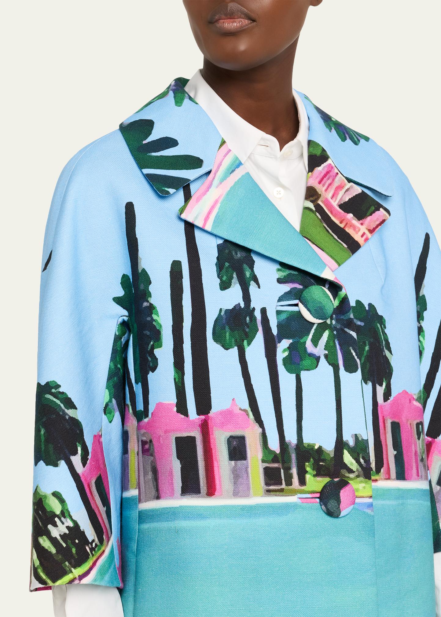 Libertine Poolside Printed 3/4-Sleeve Single-Breasted Coat 