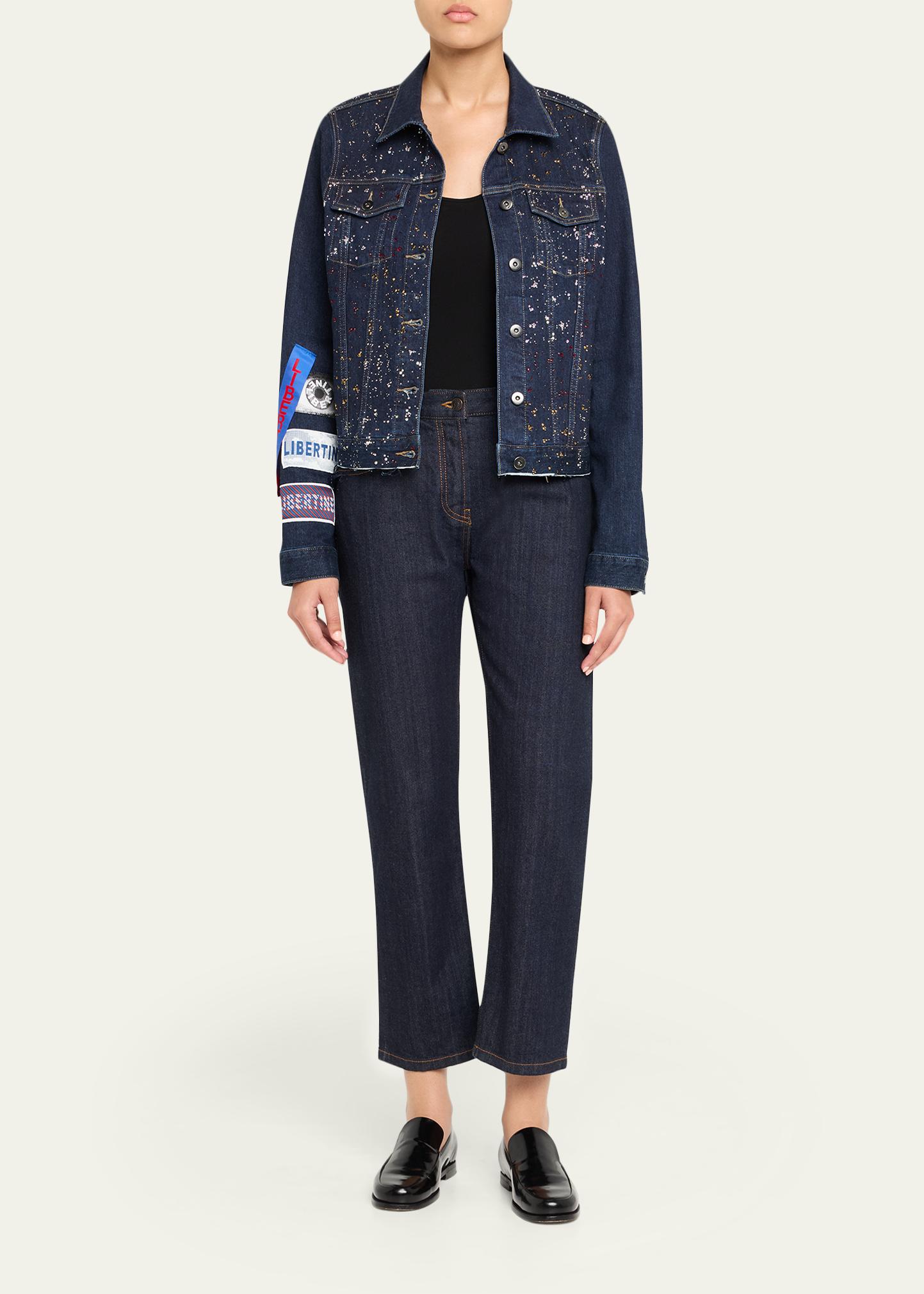 Libertine Meteor Shower Embellished Label-Print Denim Jacket 