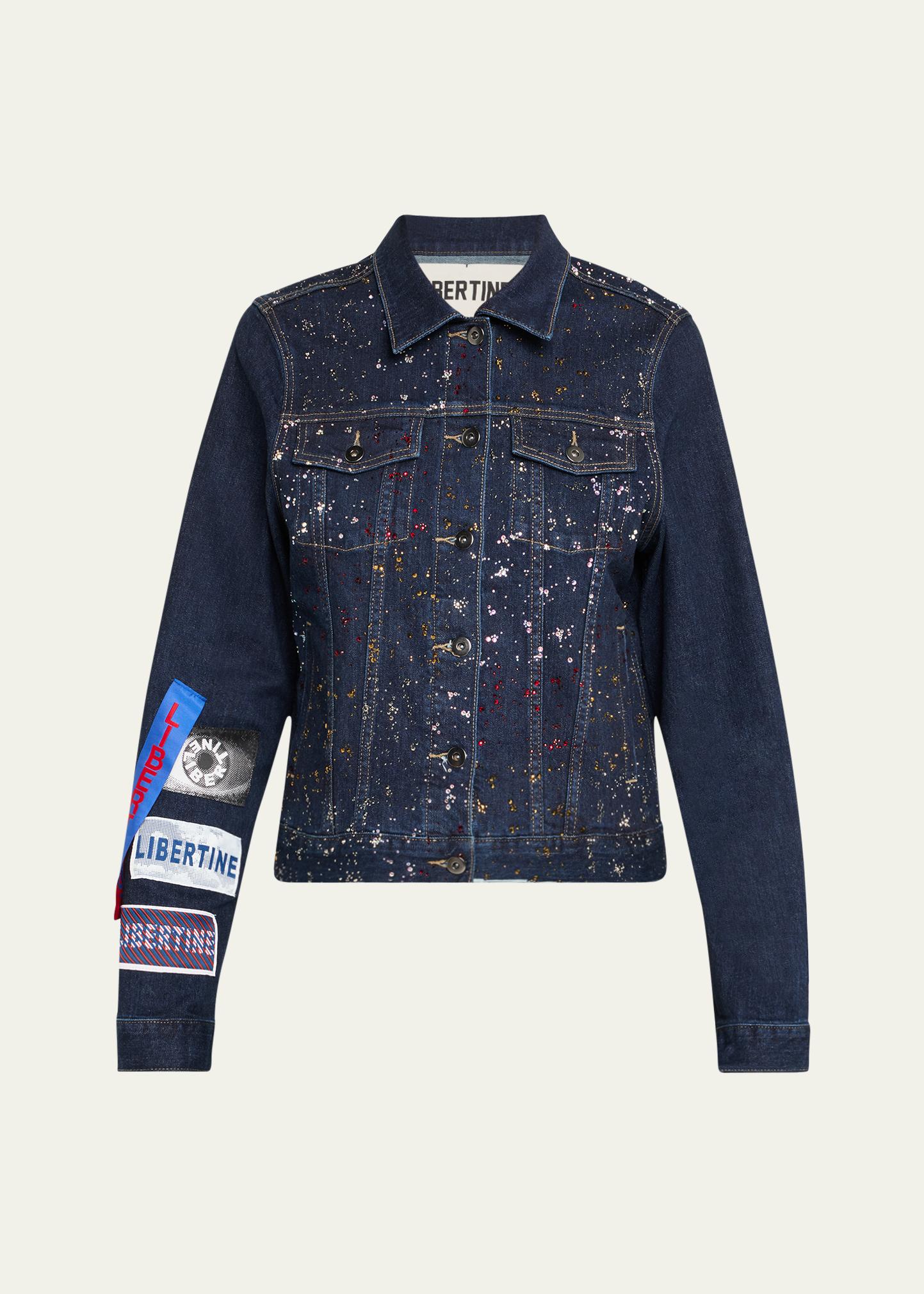 Libertine Meteor Shower Embellished Label-Print Denim Jacket 