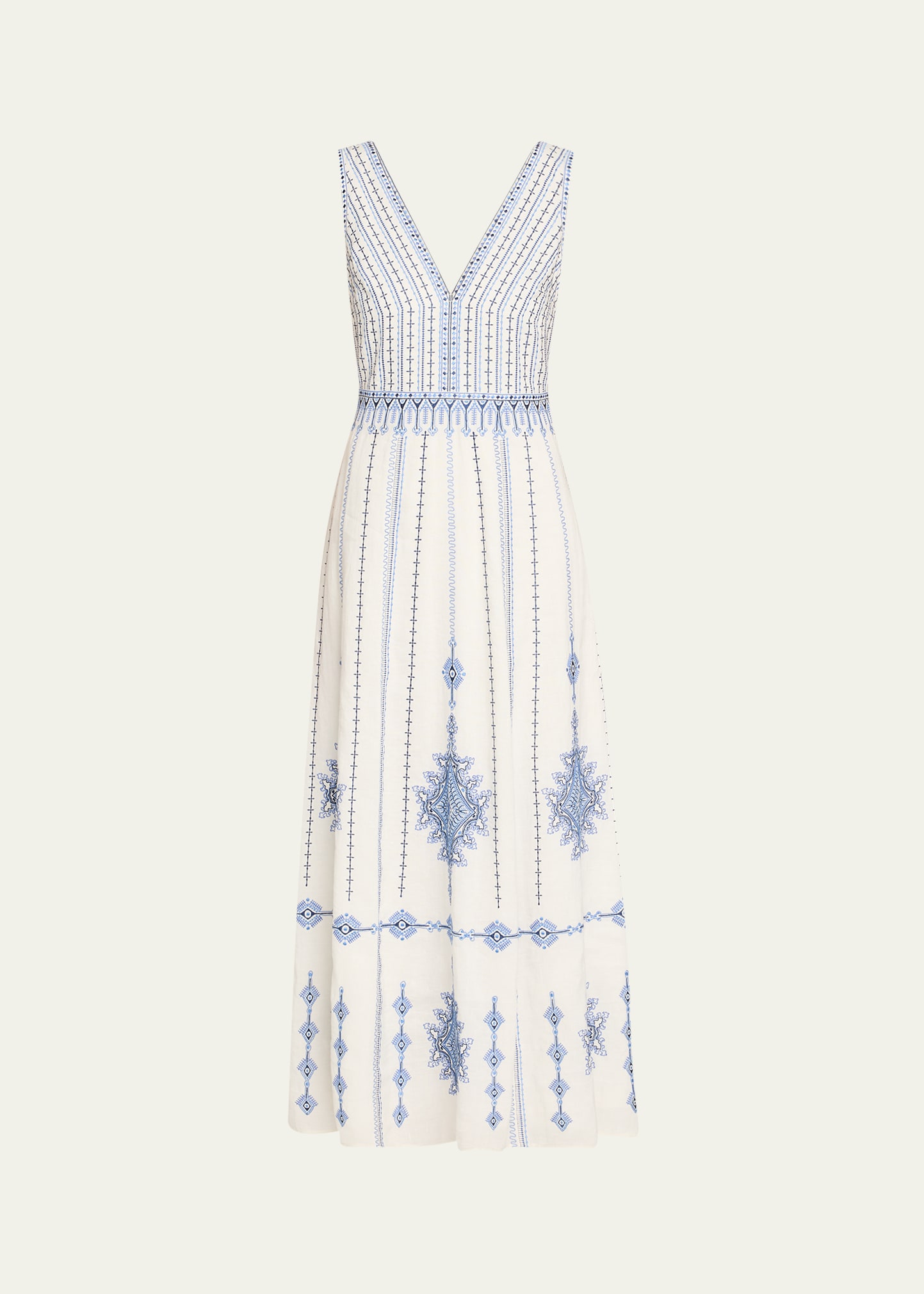 Emporio Sirenuse Nellie Astragal Embroidered Sleeveless Maxi Dress, Milk, Women's, 36 It (0 Us), Casual & Work Dresses Maxi Dresses