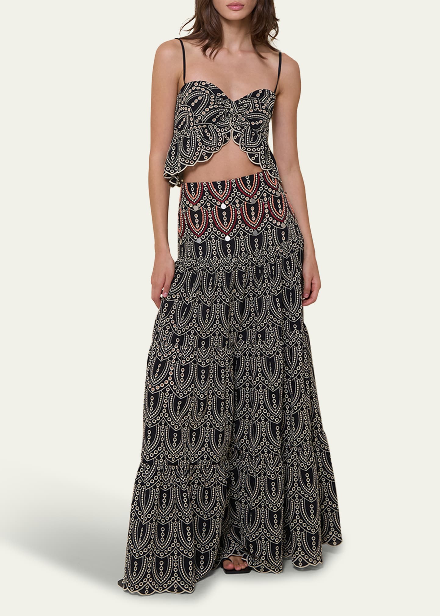 Johanna Ortiz Palm Rhythm Eyelet Sequined Maxi Skirt - Bergdorf