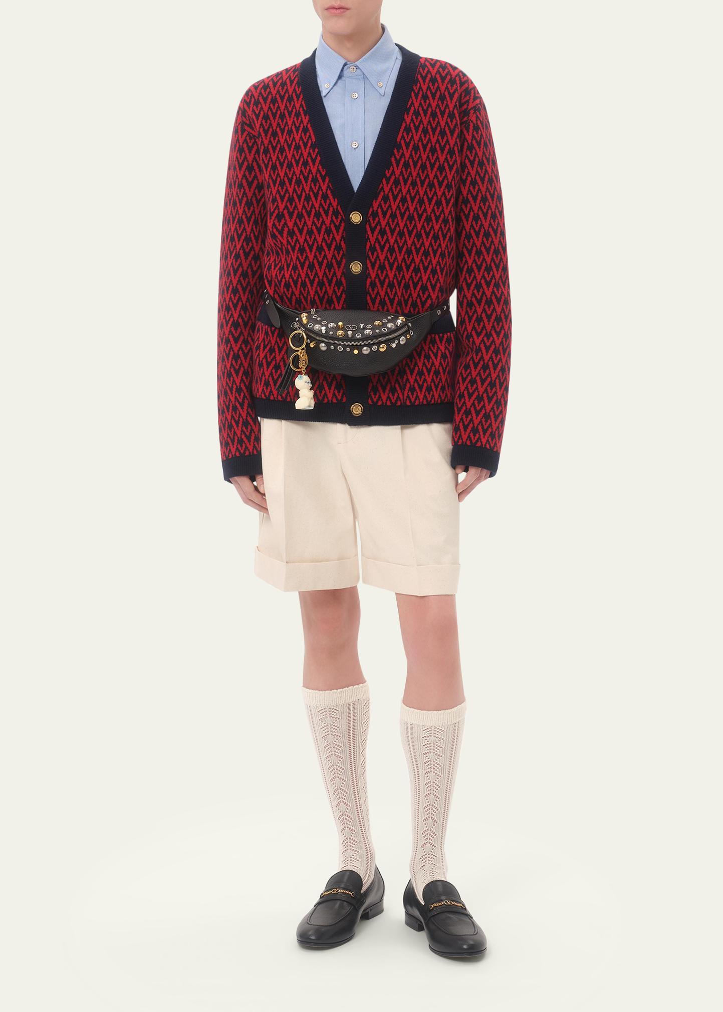 Valentino Garavani Men's Wool Toute La V Jacquard Cardigan