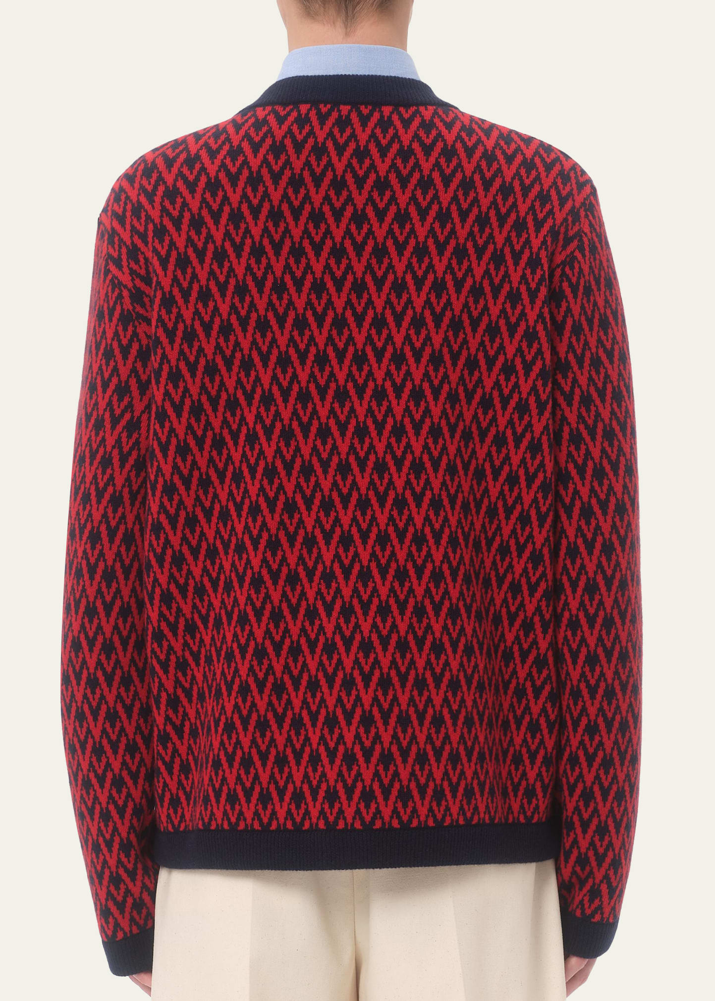 Valentino Garavani Men's Wool Toute La V Jacquard Cardigan
