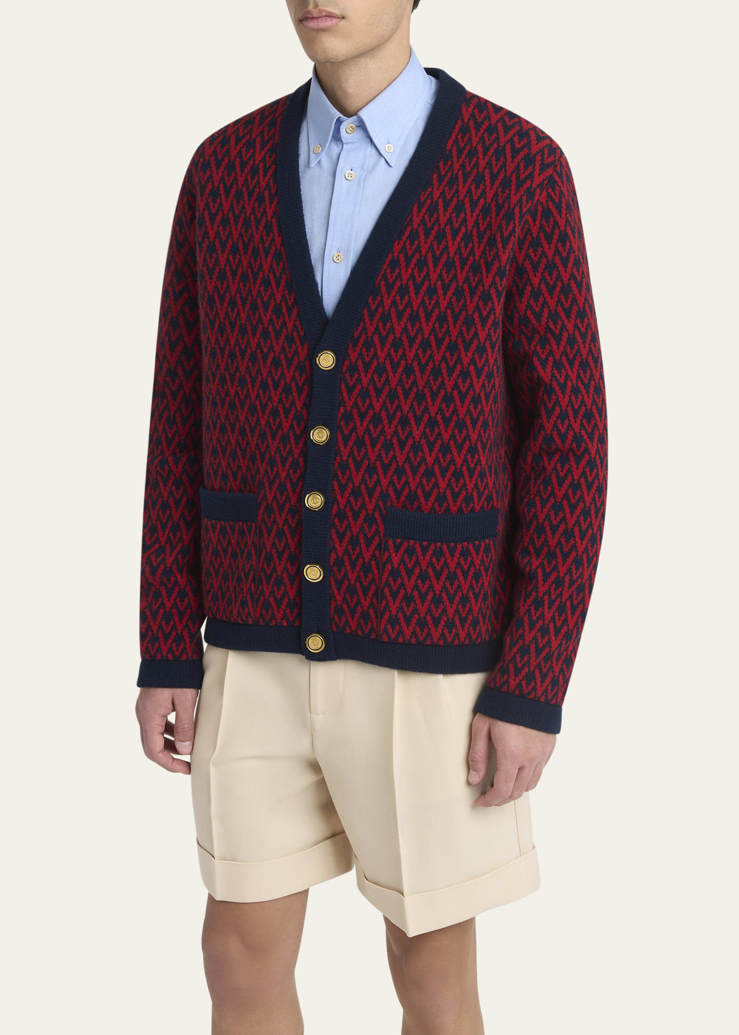 Valentino Garavani Men's Wool Toute La V Jacquard Cardigan