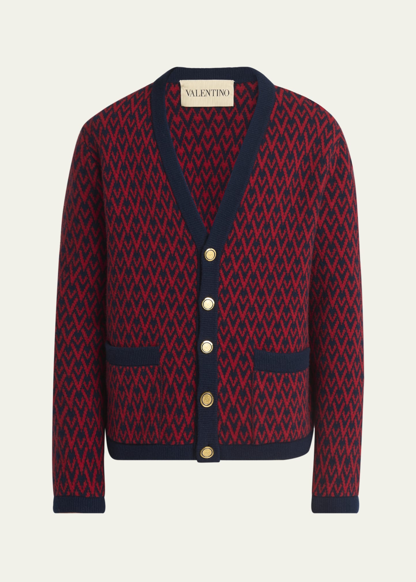 Valentino Garavani Men's Wool Toute La V Jacquard Cardigan