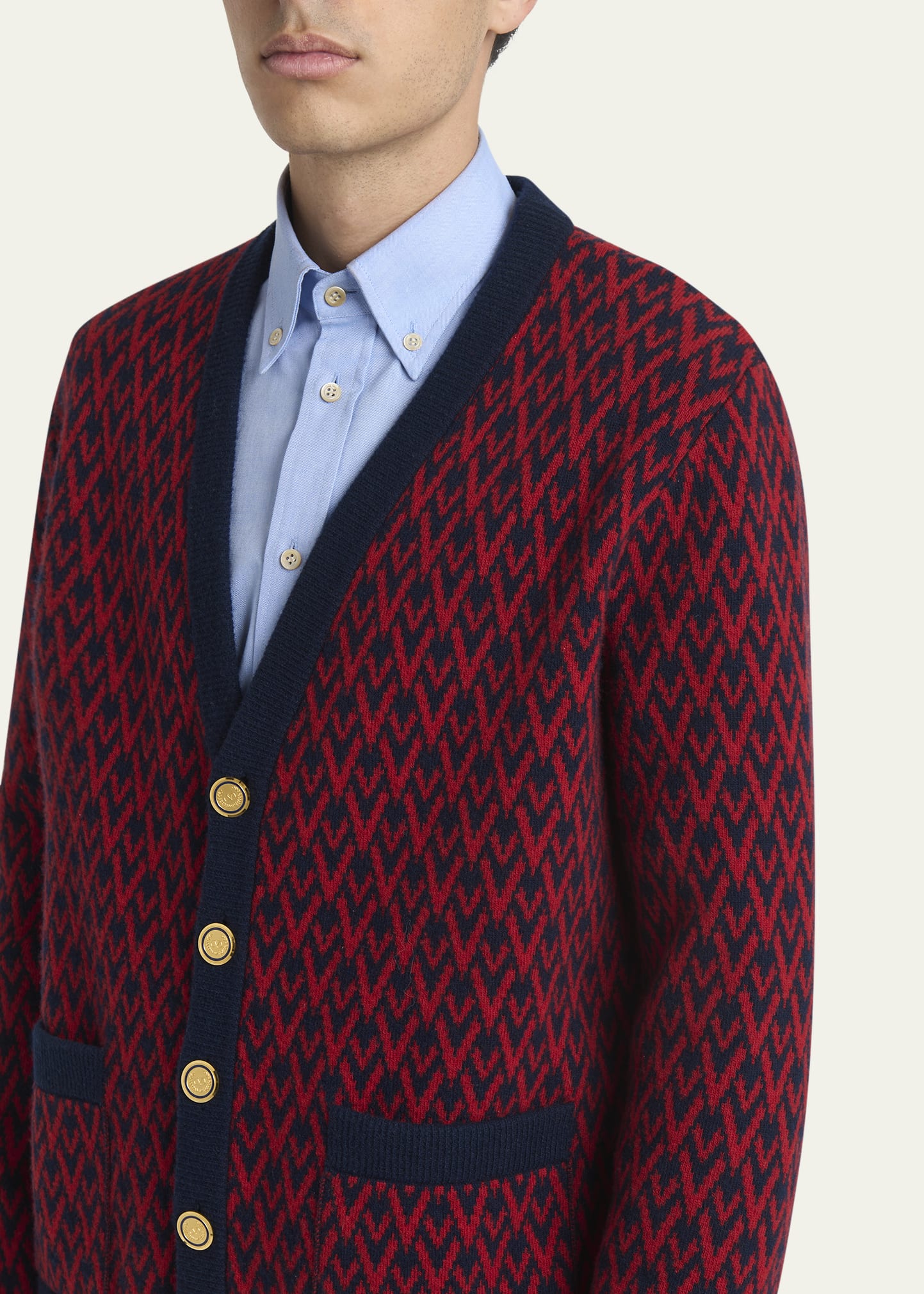 Valentino Garavani Men's Wool Toute La V Jacquard Cardigan