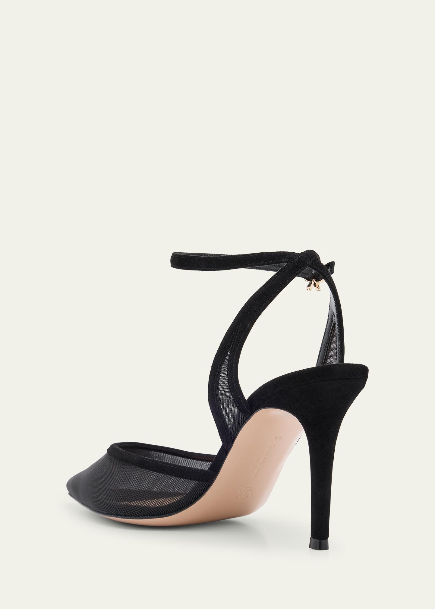Gianvito Rossi Suede Organza Ankle-Strap Pumps - Bergdorf Goodman