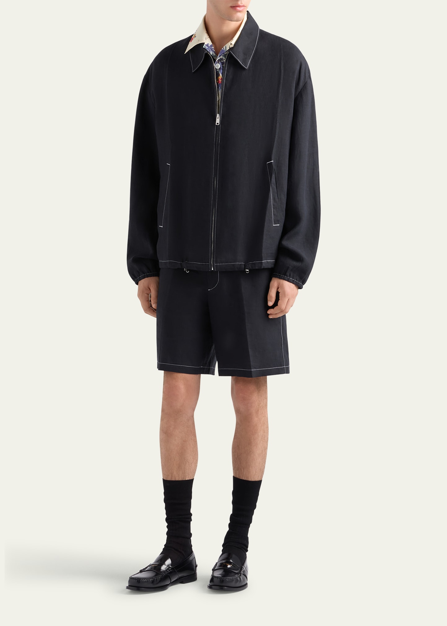 Prada Men's Linen Zip Jacket - Bergdorf Goodman