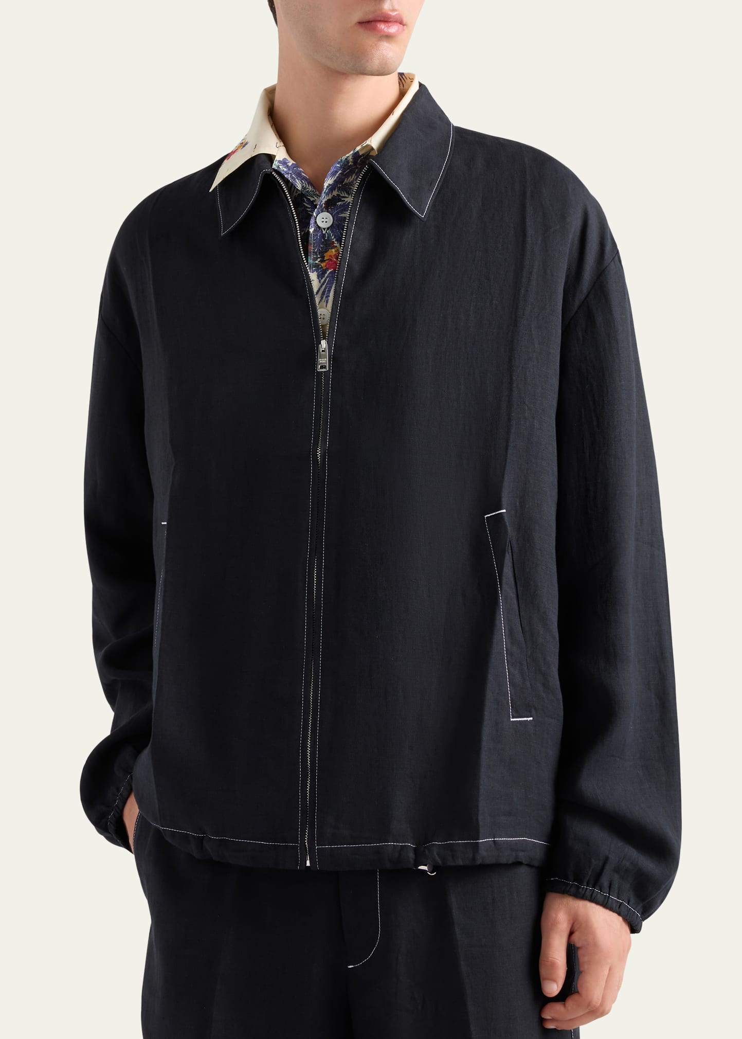 Prada Men's Linen Zip Jacket - Bergdorf Goodman