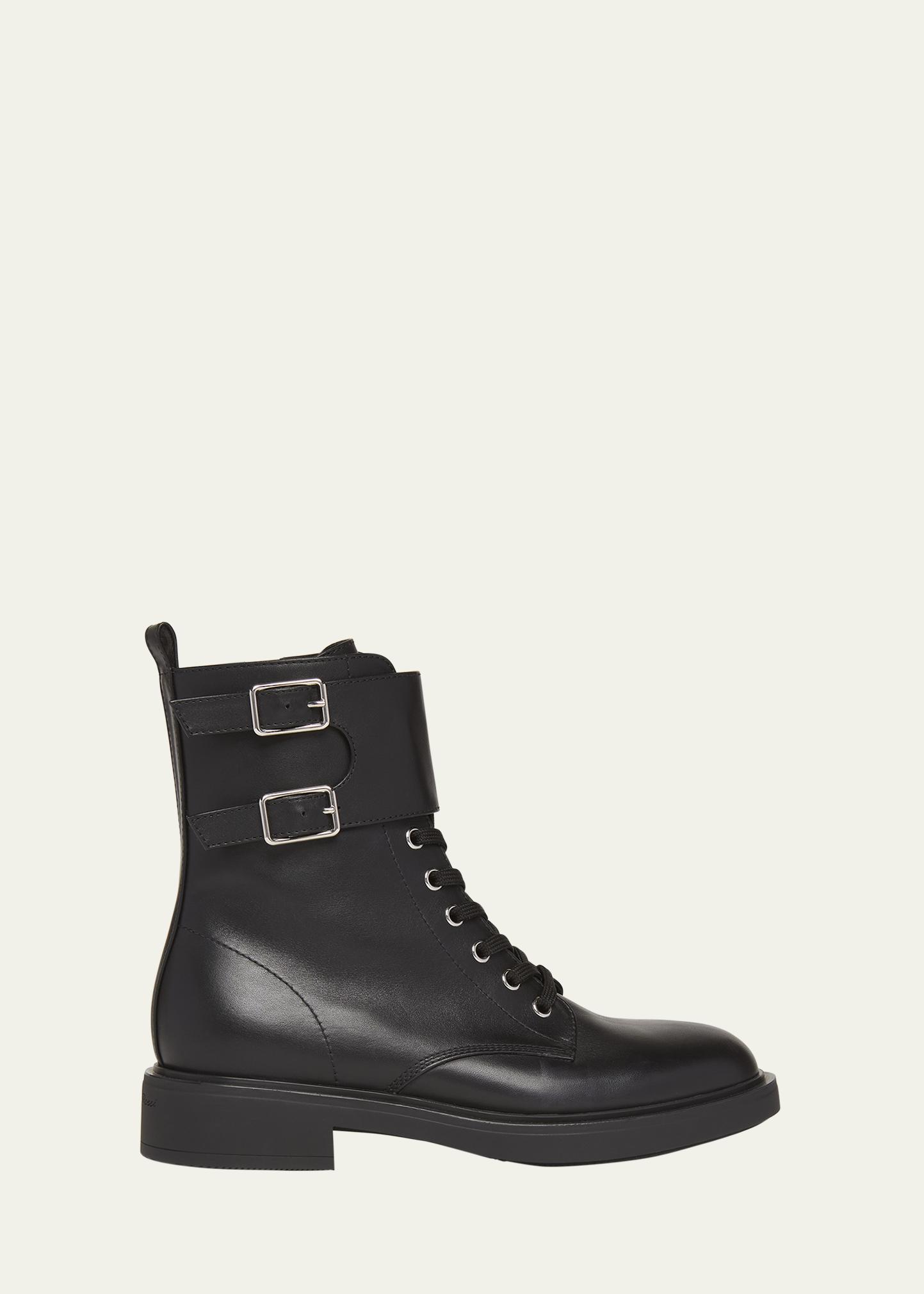 Gianvito Rossi Leather Buckle Cuff Combat Booties
