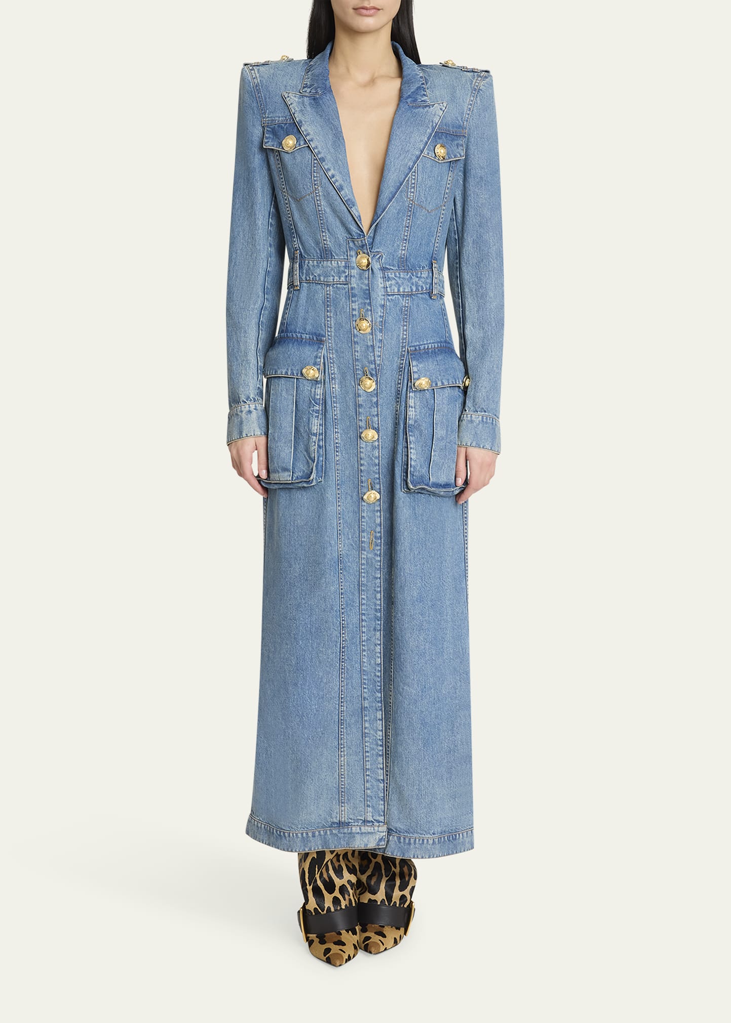 balmain pink denim dress Multi-panel Short-sleeve Denim Dress