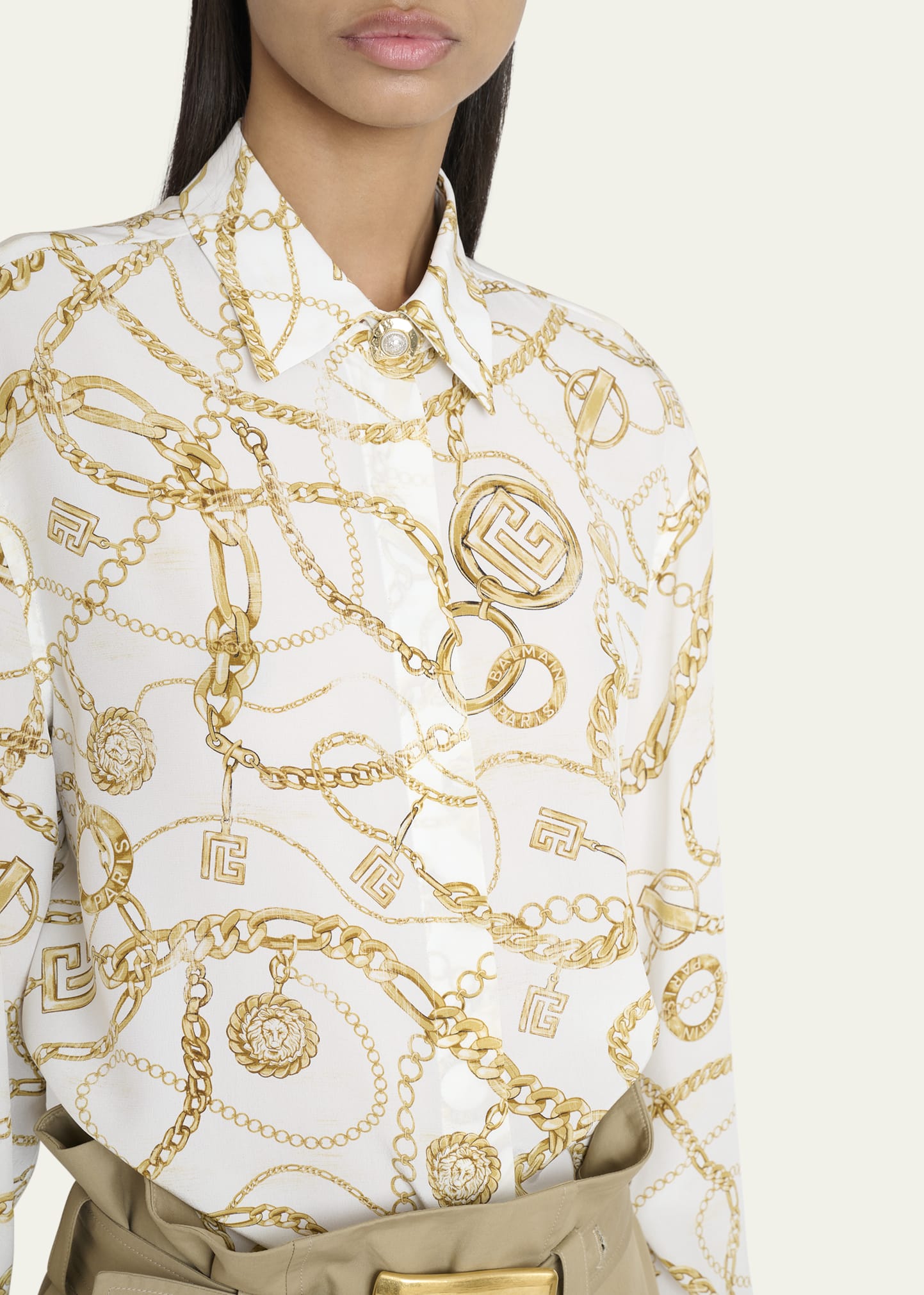 Balmain Chain Print Silk Blouse - Bergdorf Goodman