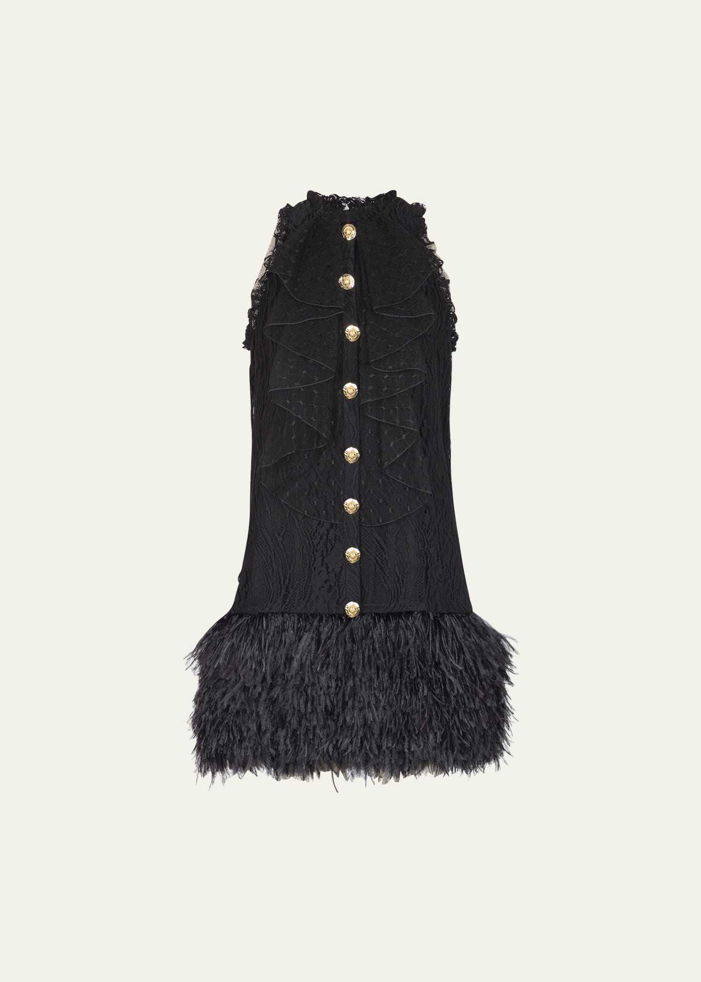 Balmain Lace Feather Trim Mini Dress - Bergdorf Goodman