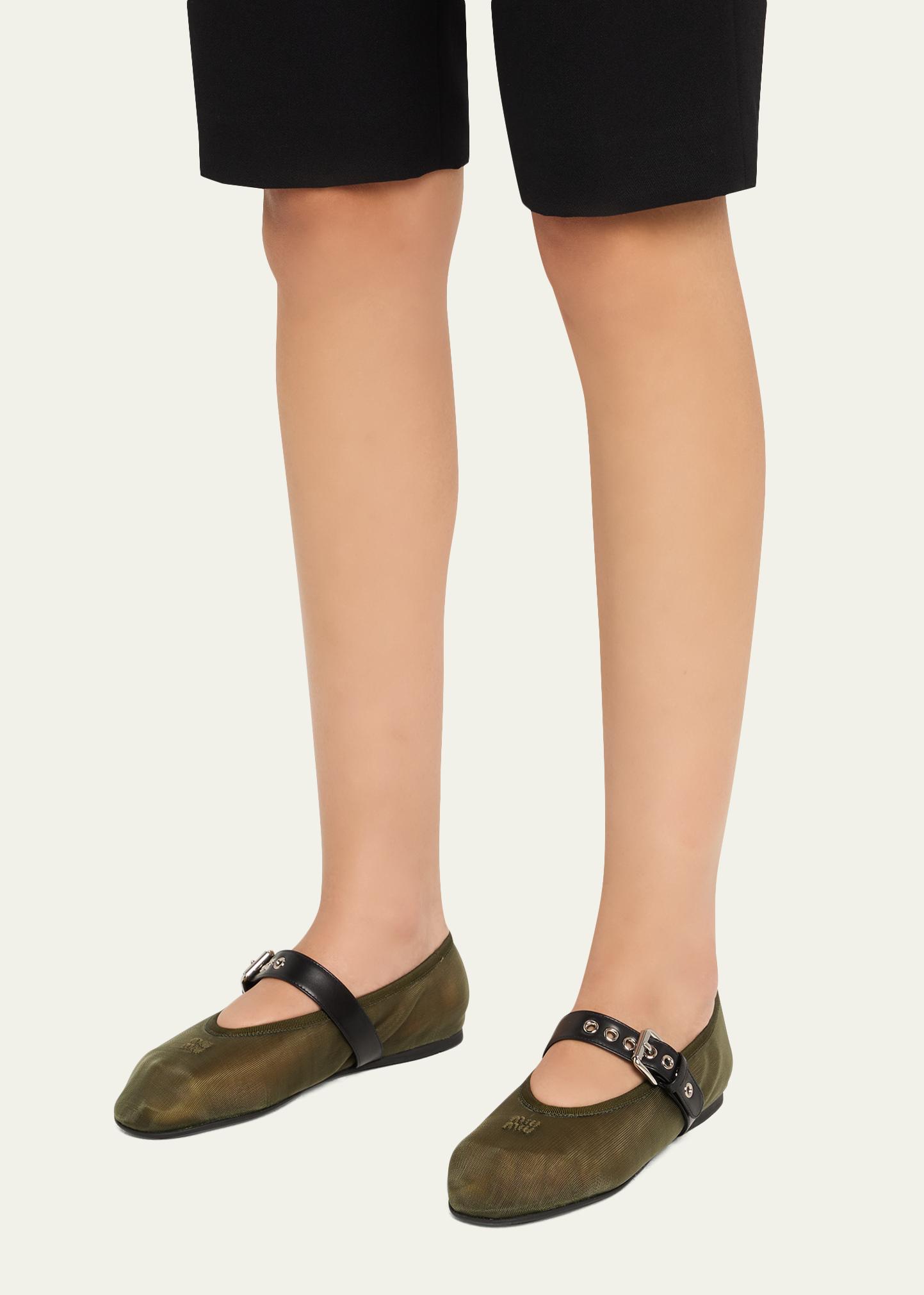 Miu Miu Mesh Buckle Mary-Jane Ballerina Flats - Bergdorf Goodman