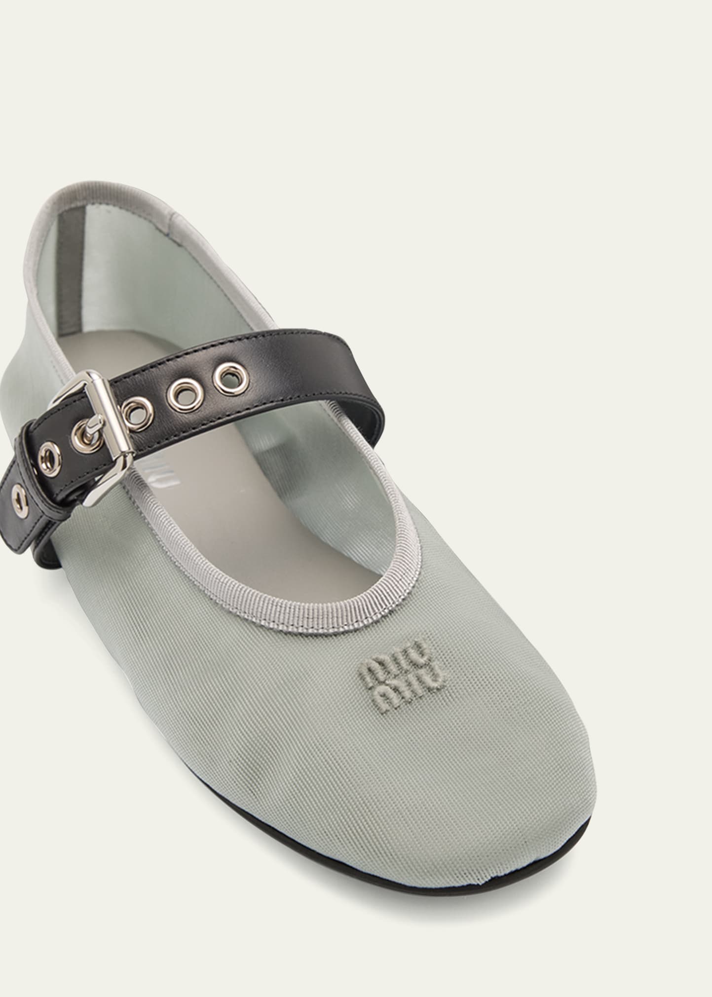 MIESROHEミースロエ　ＢＡＬＬＥＴ　ＦＬＡＴ　ＳＨＯＥＳ Miu Miu Mesh Buckle Mary-Jane Ballerina Flats - Bergdorf Goodman